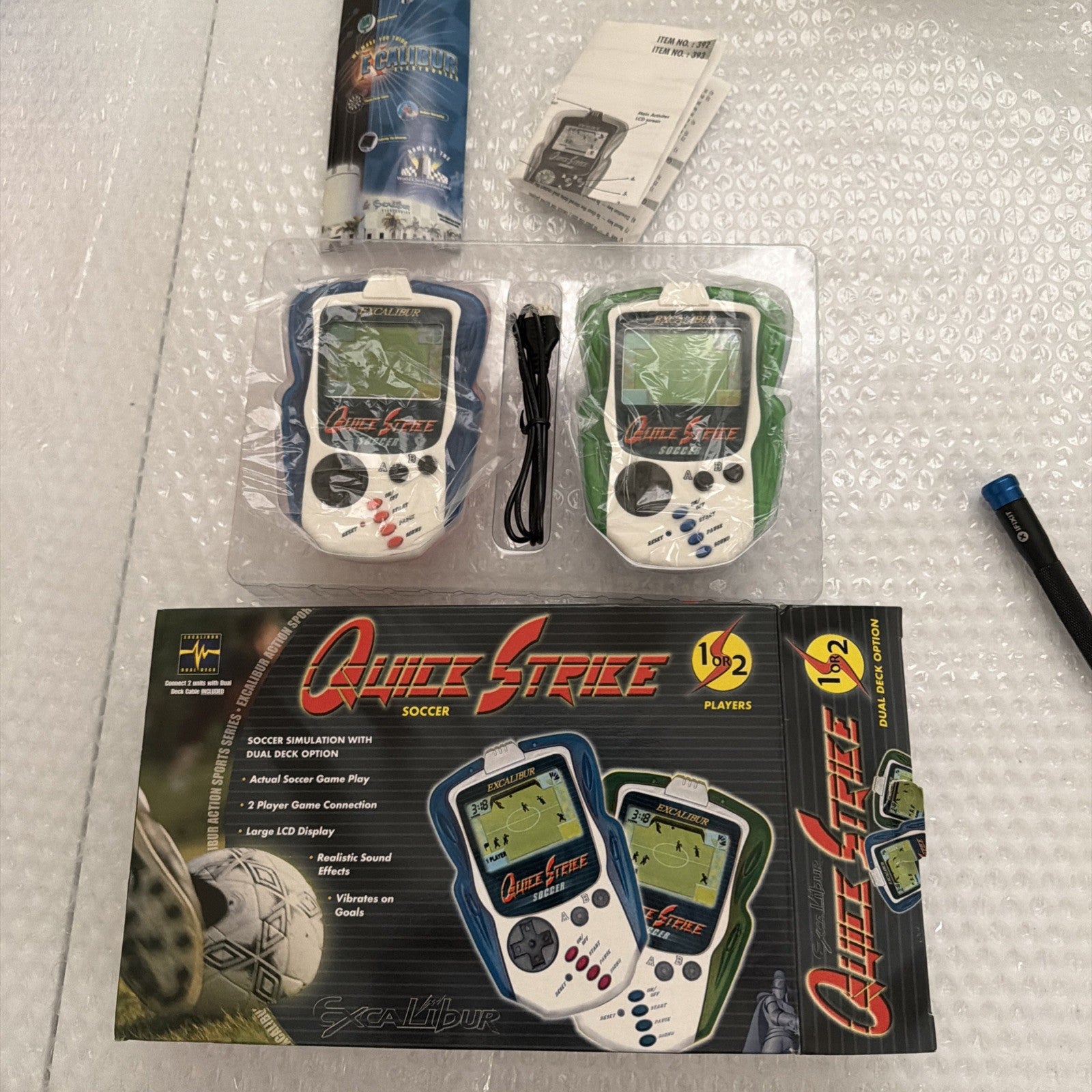 Excalibur Quick Strike Soccer 1 Or 2 Player Handheld Electronic Game Cable