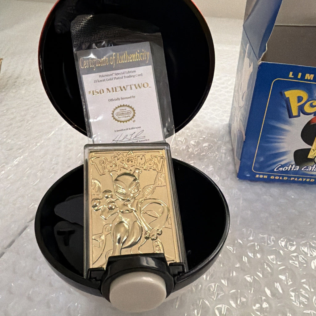 Pokemon Burger King 23k Gold Plated Trading Card Mewtwo Blue Box