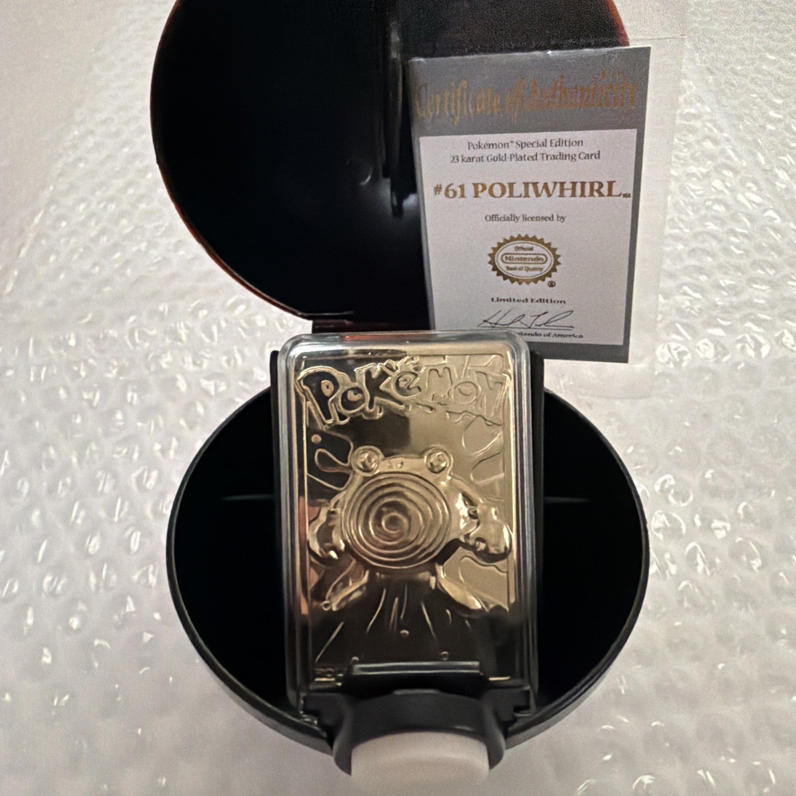 Pokemon Limited Edition 23k Gold Plated Trading Card & Pokeball Poliwhirl 1999