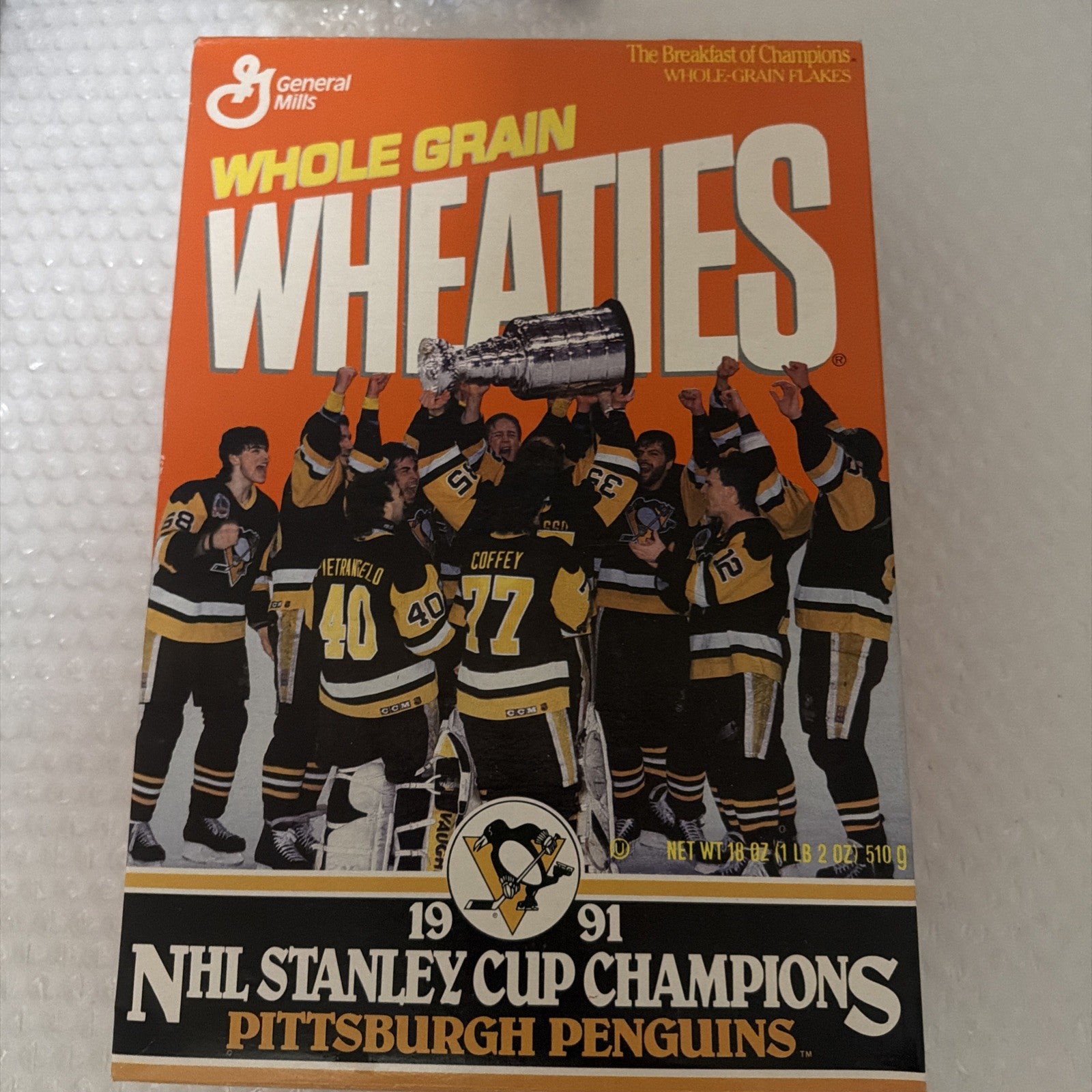 Vintage Wheaties Pittsburgh Penguins 1991 NHL Stanley Cup Champions Full Box