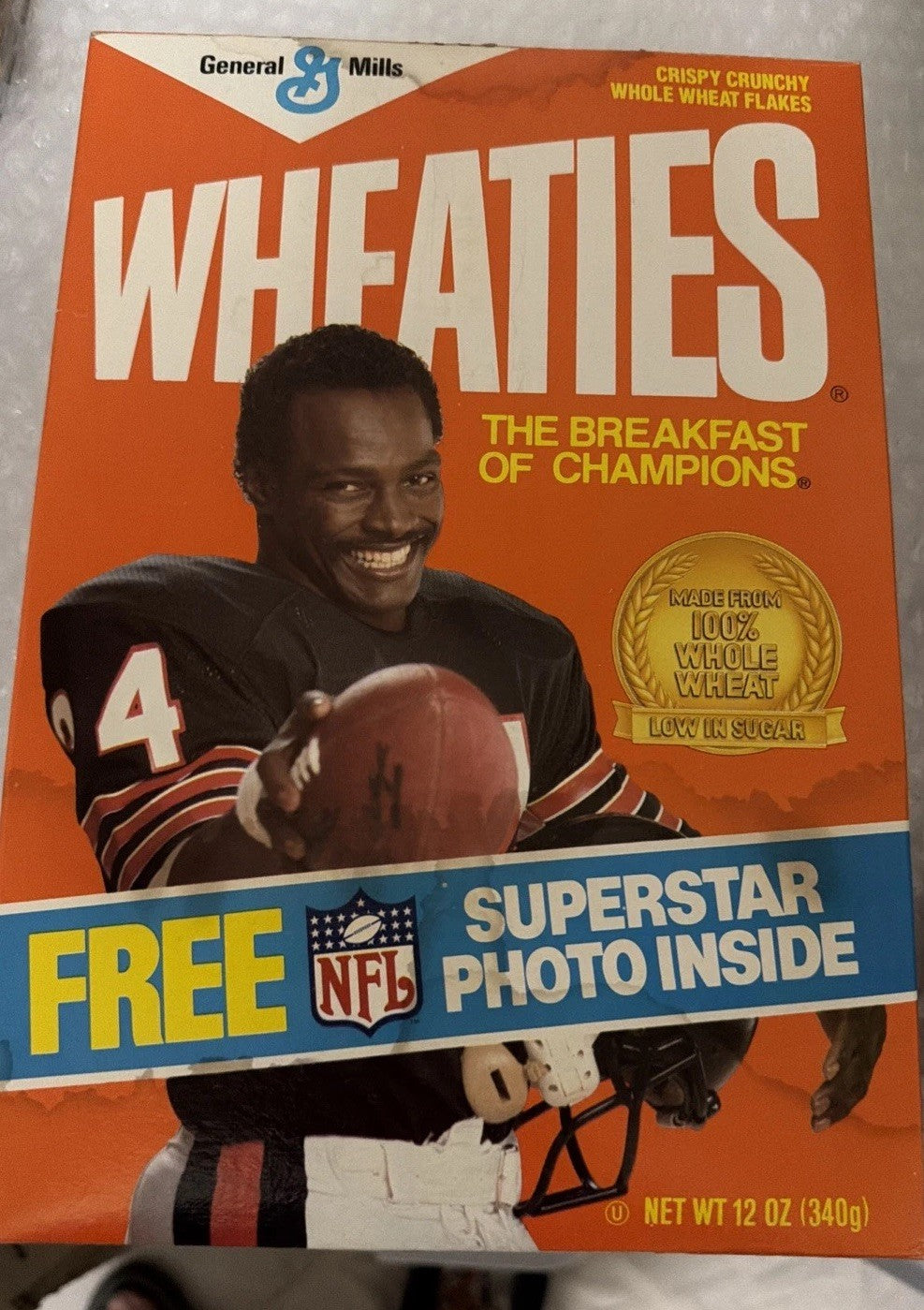 Vintage 1988 Walter Payton Chicago Bears Wheaties Empty Cereal Box