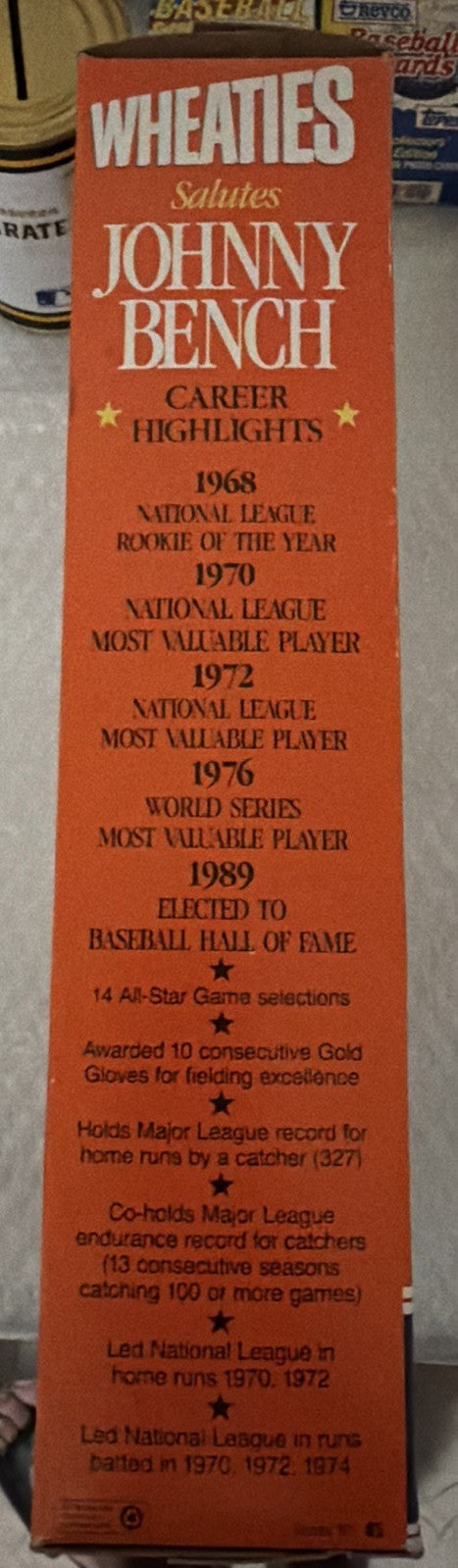 Empty Wheaties Johnny Bench Cereal Box Cincinnati Reds Commemorative Edition