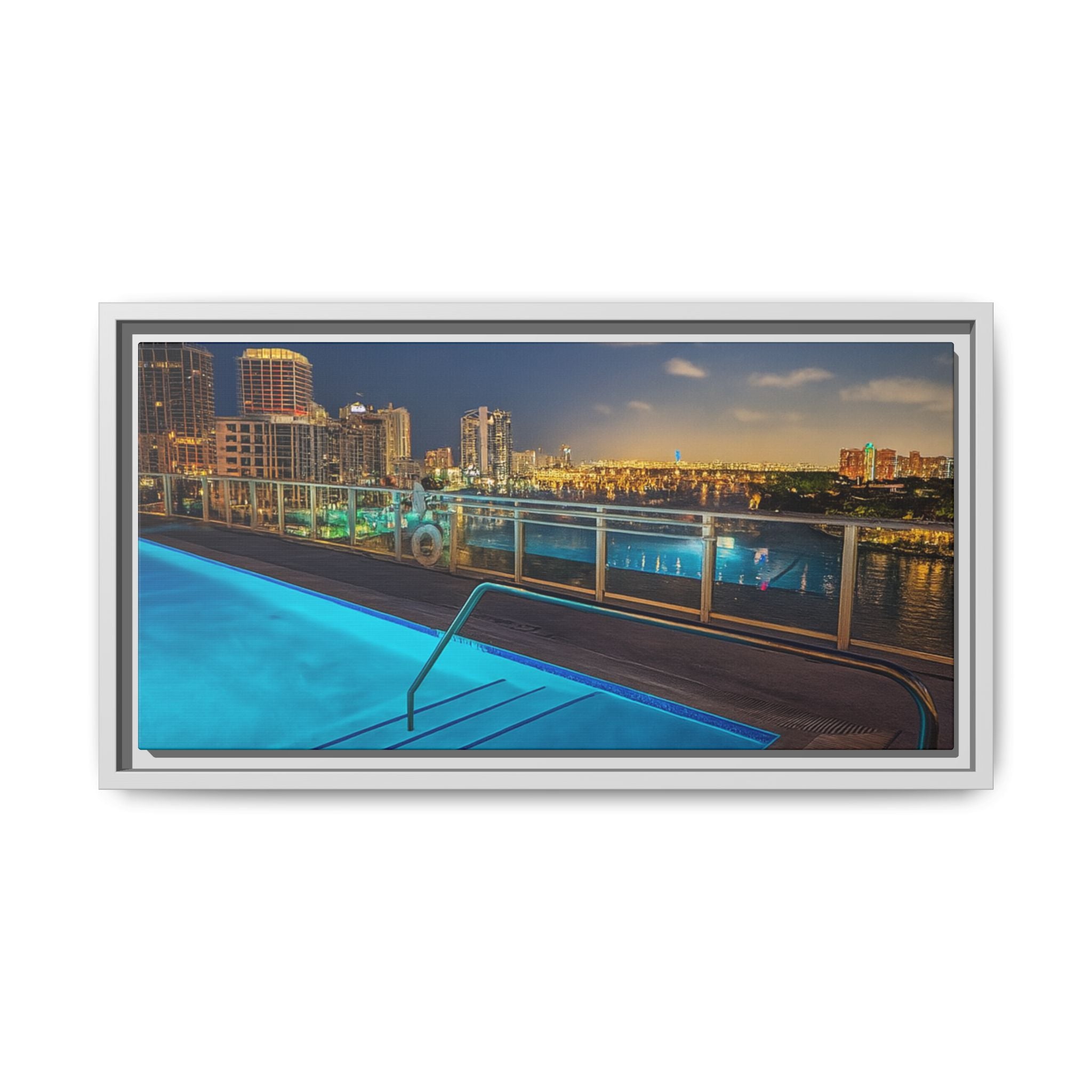 "Skyline Reflections" – Framed Canvas Print