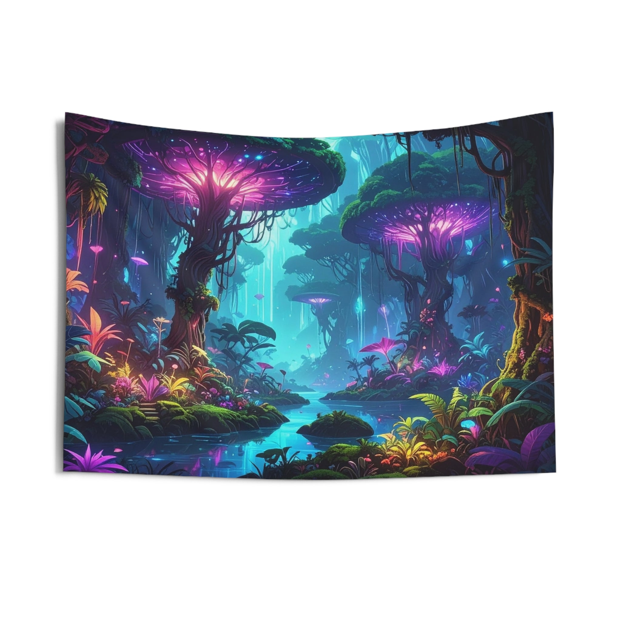 Bioluminescent Dreamscape: Enchanted Forest Realm, Surreal Digital Fantasy Art - L'Art Tapestry