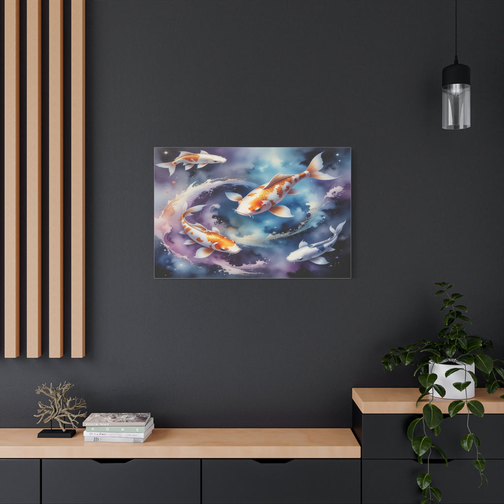 Cosmic Koi Symphony: Ethereal Underwater Space Journey, Digital Watercolor Fantasy - L’Art Suprême Canvas