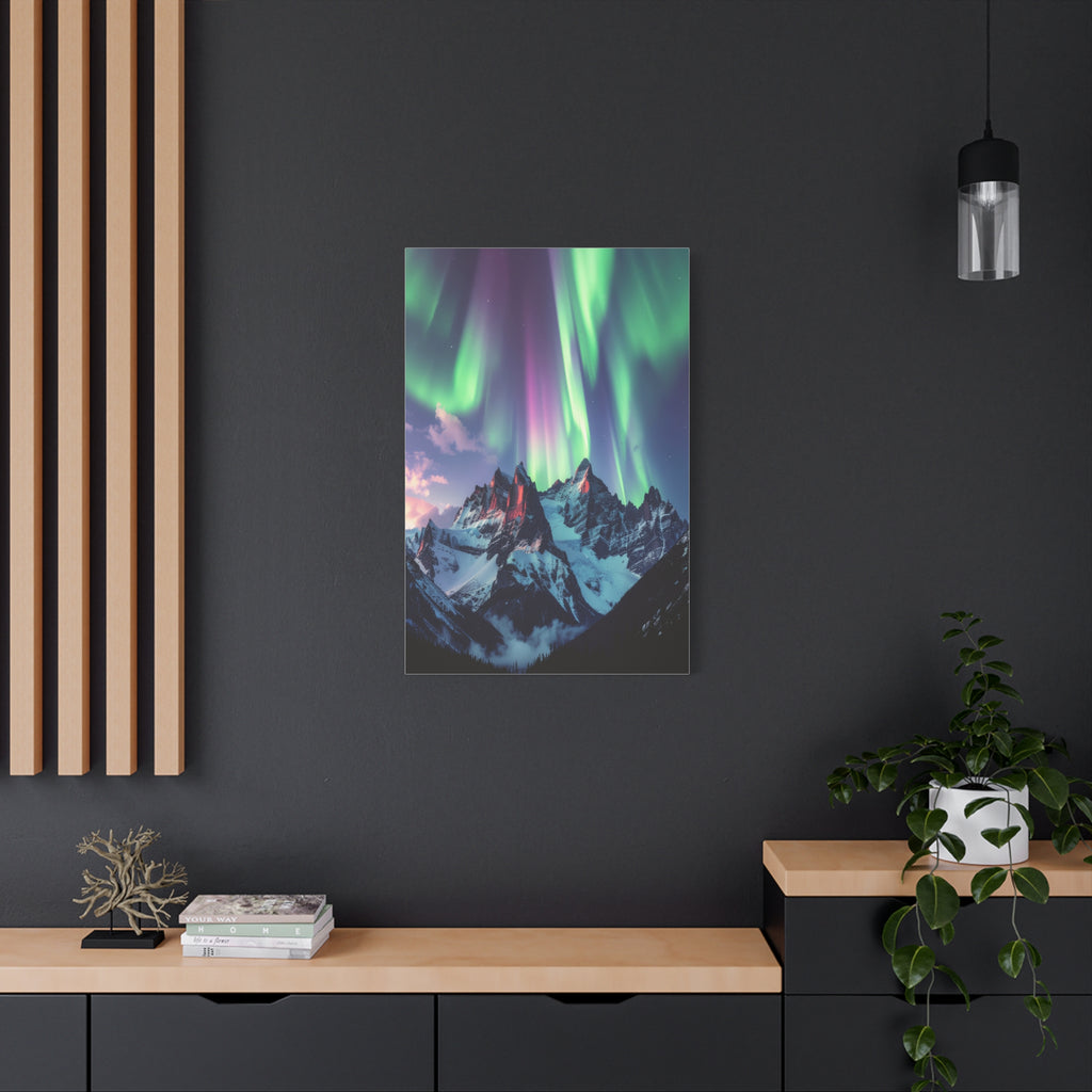 Celestial Symphony: Northern Lights Panorama, Alpine Aurora Wilderness - L’Art Suprême Canvas