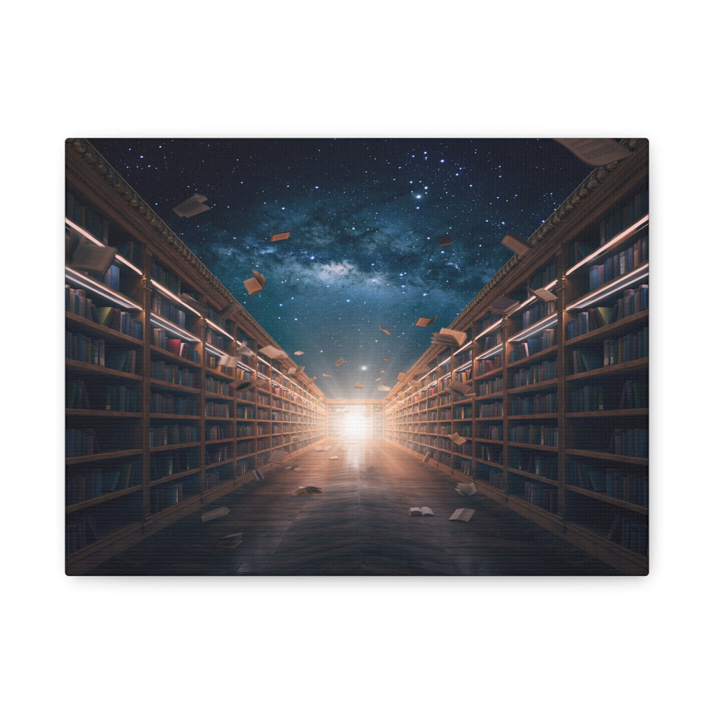 Celestial Library of Infinite Knowledge: Dreamscape Corridor, Cosmic Bibliophile's Journey - L’Art Suprême Canvas