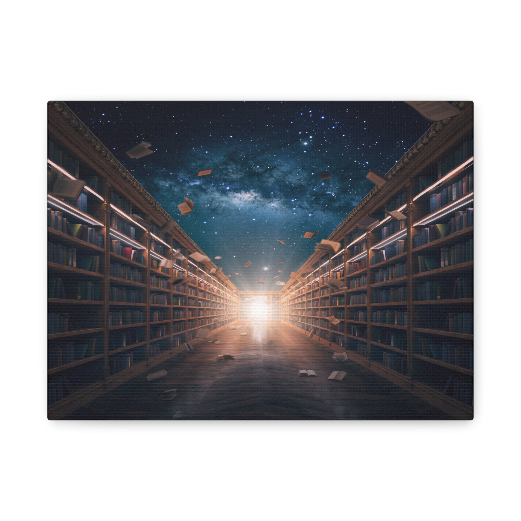 Celestial Library of Infinite Knowledge: Dreamscape Corridor, Cosmic Bibliophile's Journey - L’Art Suprême Canvas