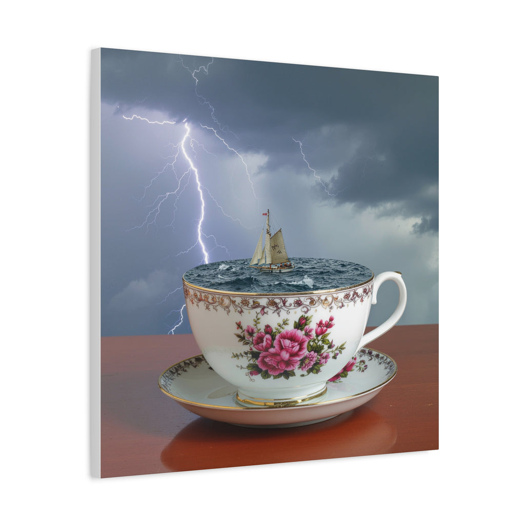 Tempest in a Teacup: Surreal Maritime Digital Art, Porcelain Seascape Narrative - L’Art Suprême Canvas