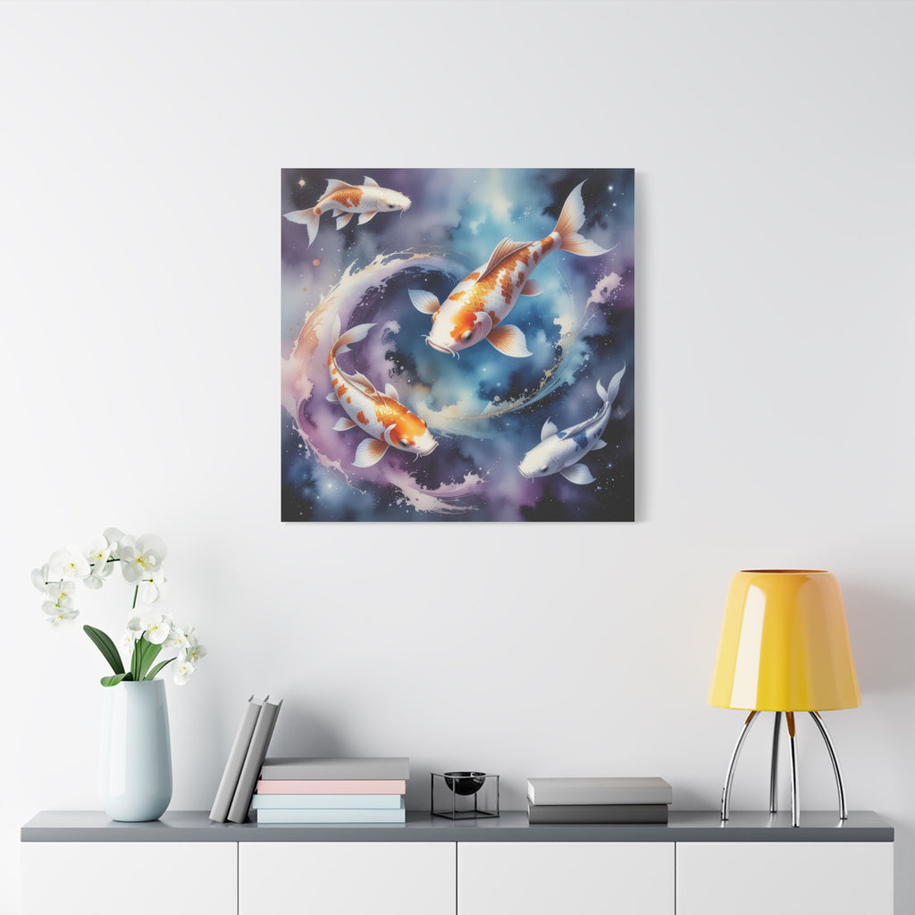 Cosmic Koi Symphony: Ethereal Underwater Space Journey, Digital Watercolor Fantasy - L’Art Suprême Canvas
