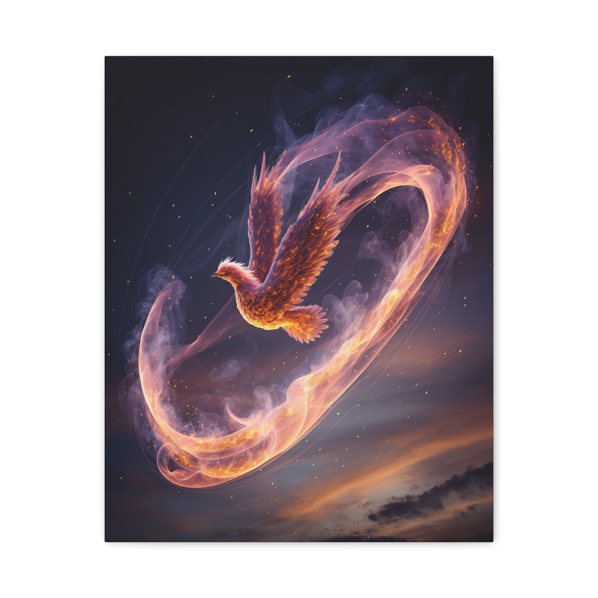 Phoenix of Rebirth: Mythical Fire Bird Digital Painting, Fantasy Flame Creature Artwork - L’Art Suprême Canvas