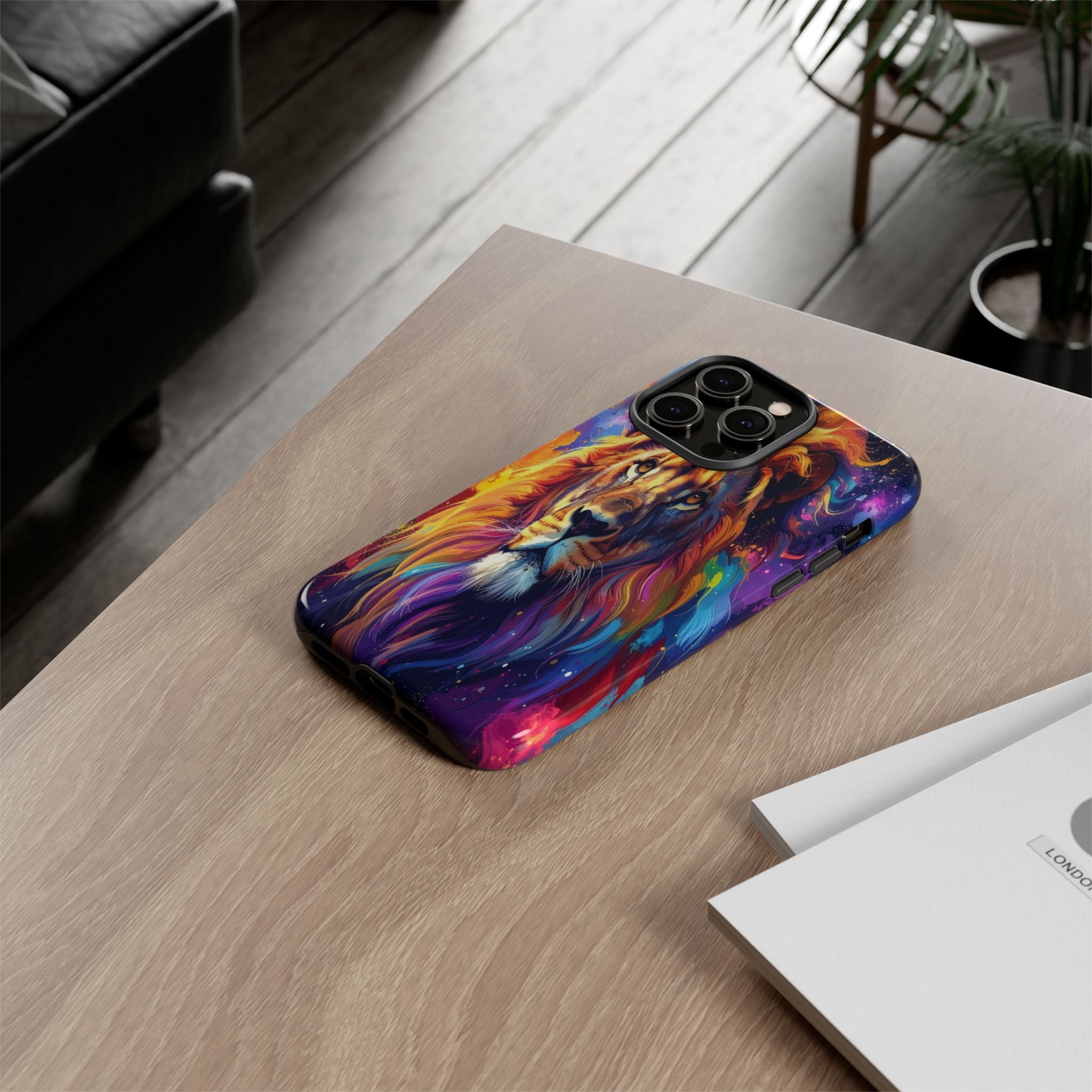 Cosmic Mane: Celestial Lion Portrait, Psychedelic Wildlife Art - L’Art Suprême Phone Case