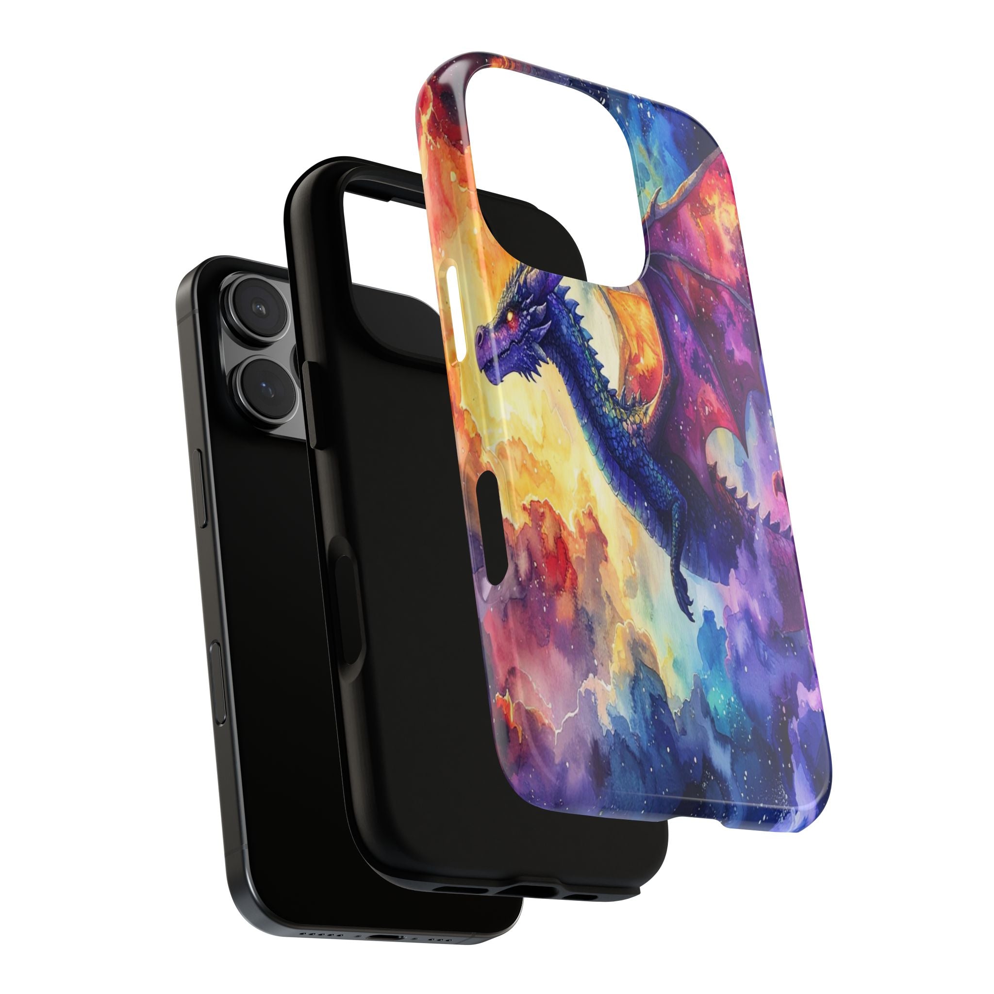 Celestial Dragons' Ascent: Watercolor Fantasy Artwork, Cosmic Nebula Landscape - L’Art Suprême Phone Case