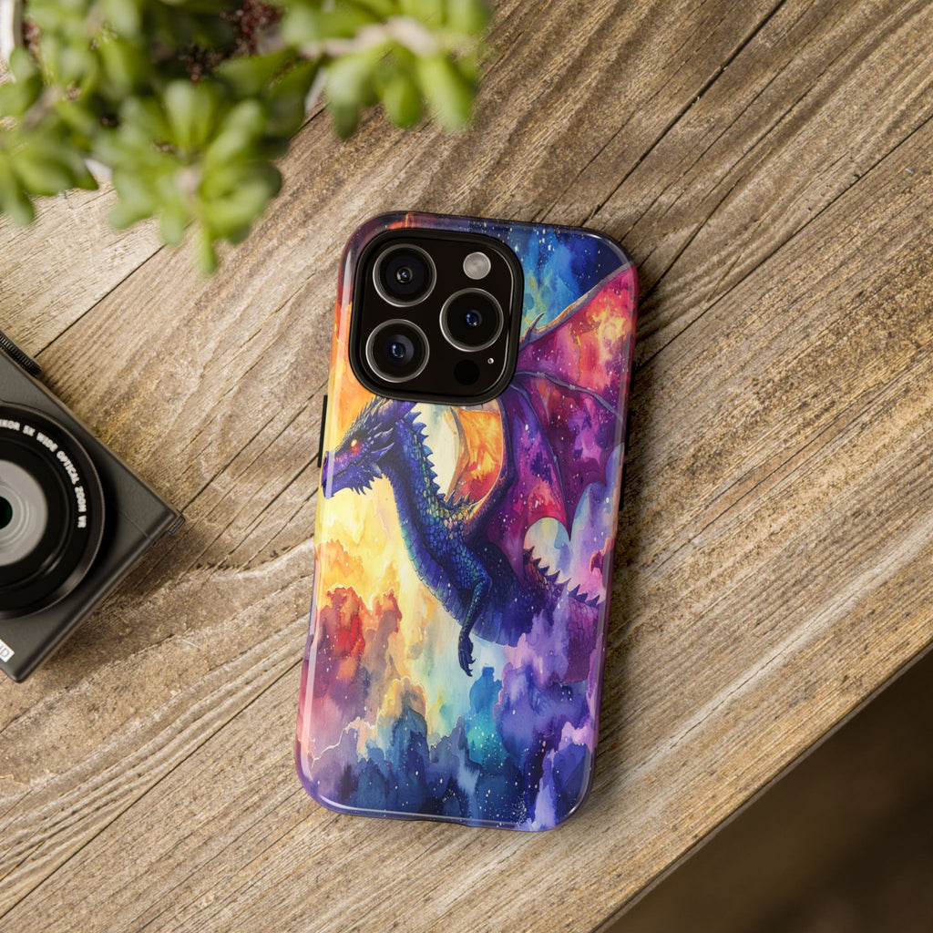 Celestial Dragons' Ascent: Watercolor Fantasy Artwork, Cosmic Nebula Landscape - L’Art Suprême Phone Case