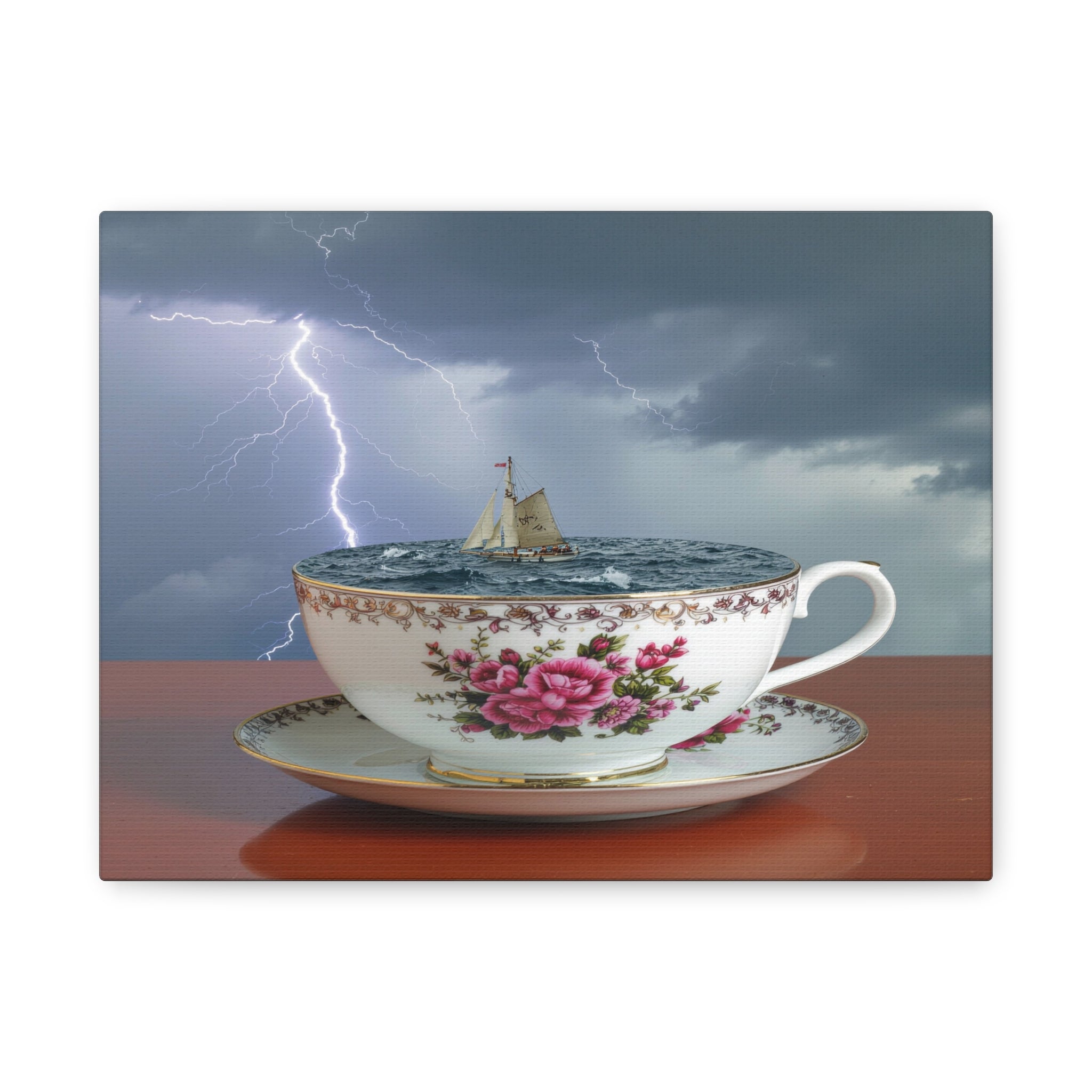 Tempest in a Teacup: Surreal Maritime Digital Art, Porcelain Seascape Narrative - L’Art Suprême Canvas