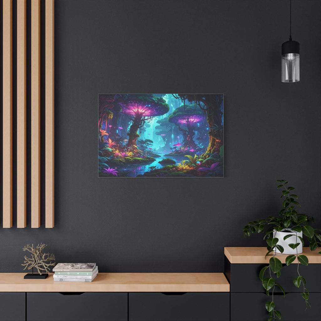 Luminescent Realms: Bioluminescent Forest Fantasy, Digital Art Dreamscape - L’Art Suprême Canvas
