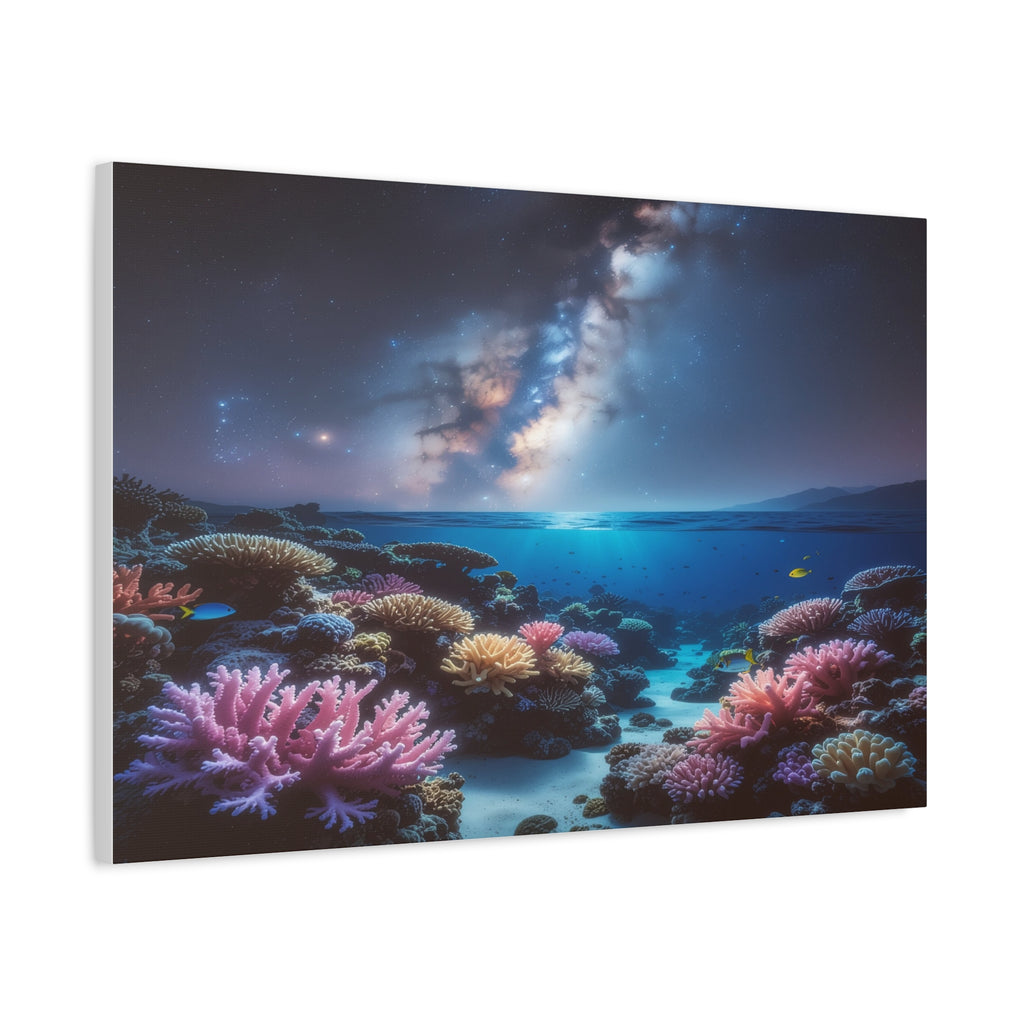 Cosmic Reef Harmony: Underwater Seascape Panorama, Milky Way Marine Dreamscape - L’Art Suprême Canvas