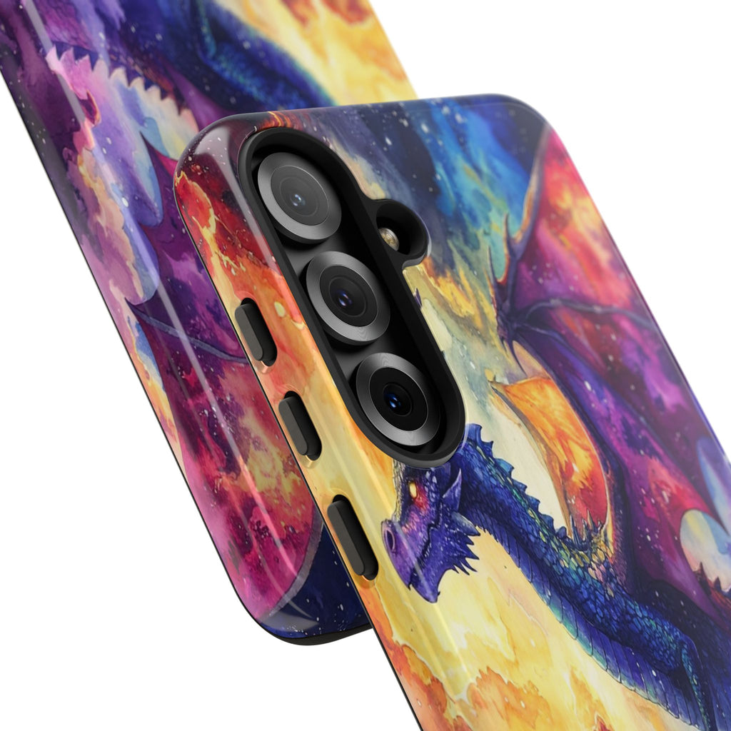 Celestial Dragons' Ascent: Watercolor Fantasy Artwork, Cosmic Nebula Landscape - L’Art Suprême Phone Case