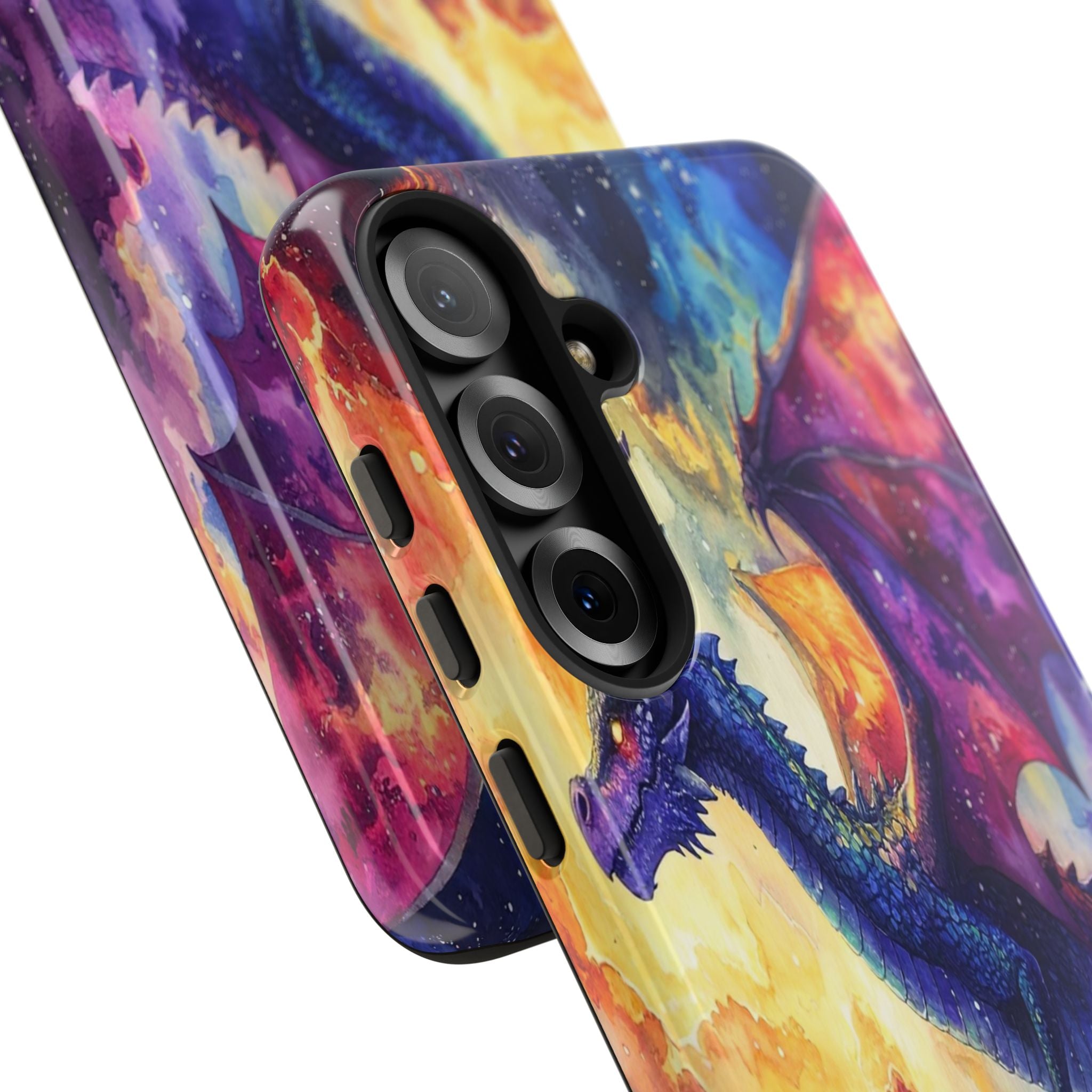 Celestial Dragons' Ascent: Watercolor Fantasy Artwork, Cosmic Nebula Landscape - L’Art Suprême Phone Case