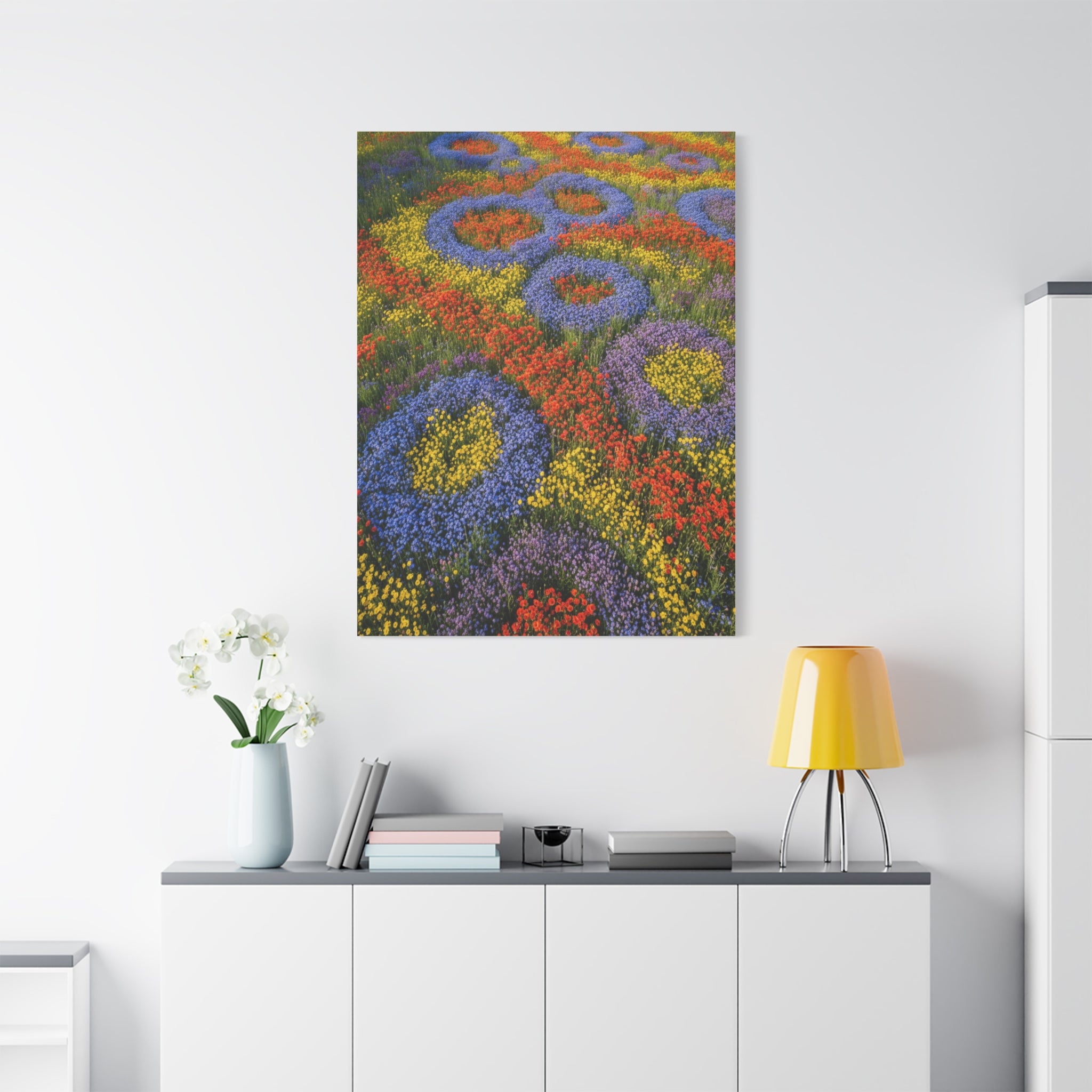 Geometric Garden: Kaleidoscopic Floral Landscape, Vibrant Botanical Patterns - L’Art Suprême Canvas
