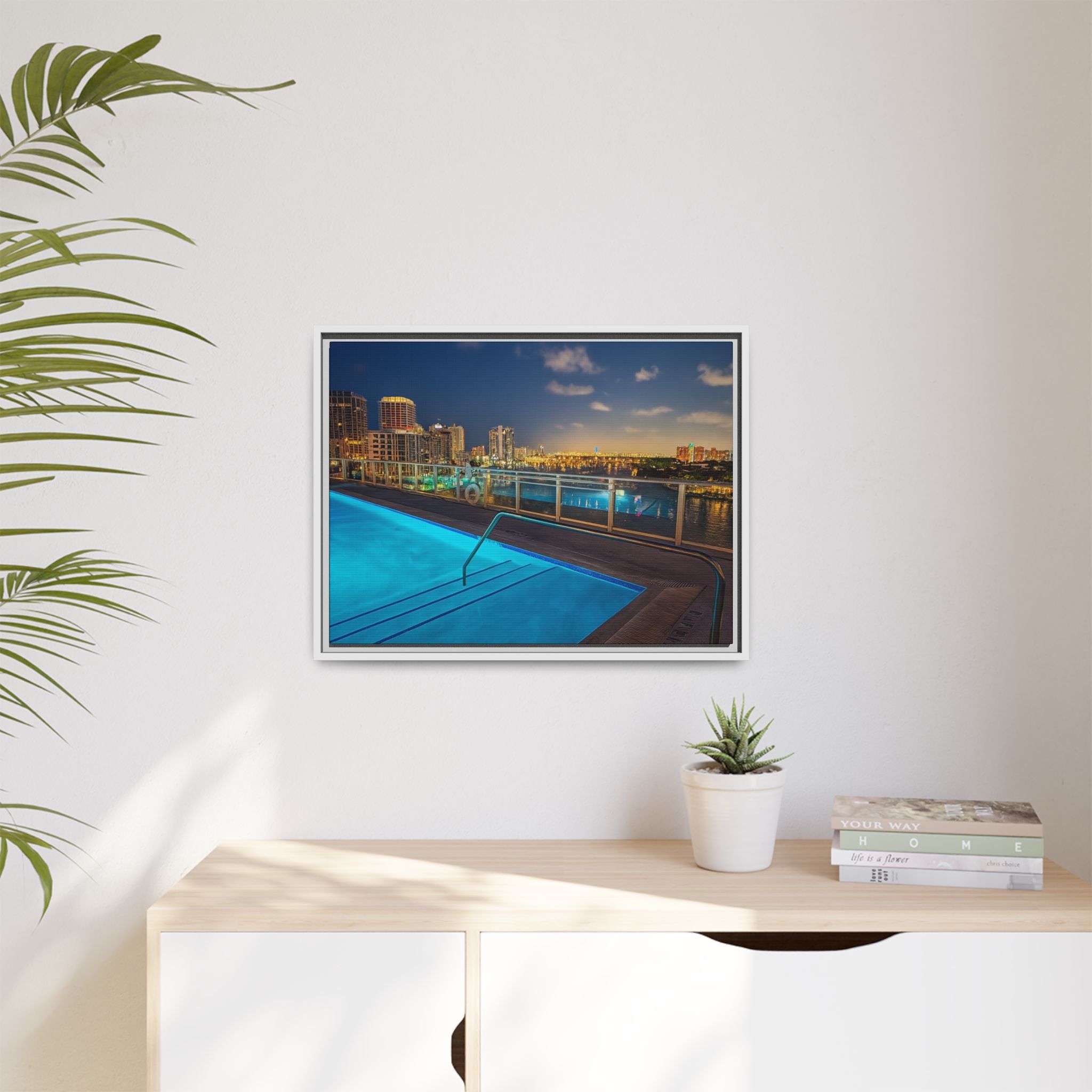 "Skyline Reflections" – Framed Canvas Print