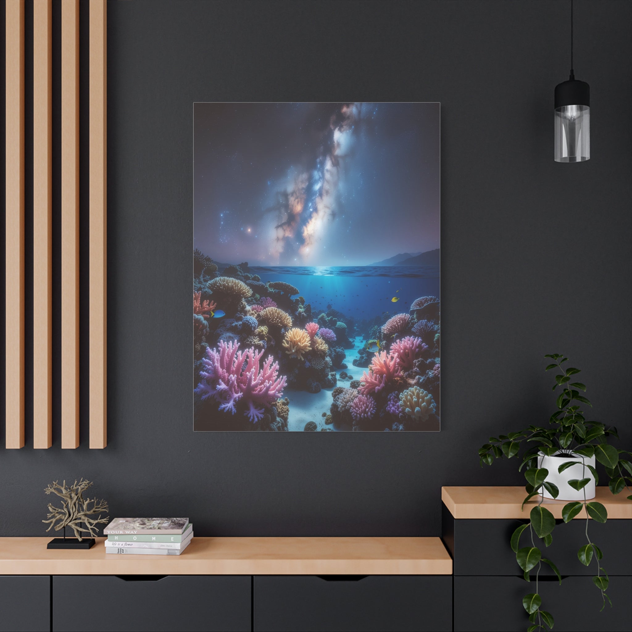Cosmic Reef Harmony: Underwater Seascape Panorama, Milky Way Marine Dreamscape - L’Art Suprême Canvas