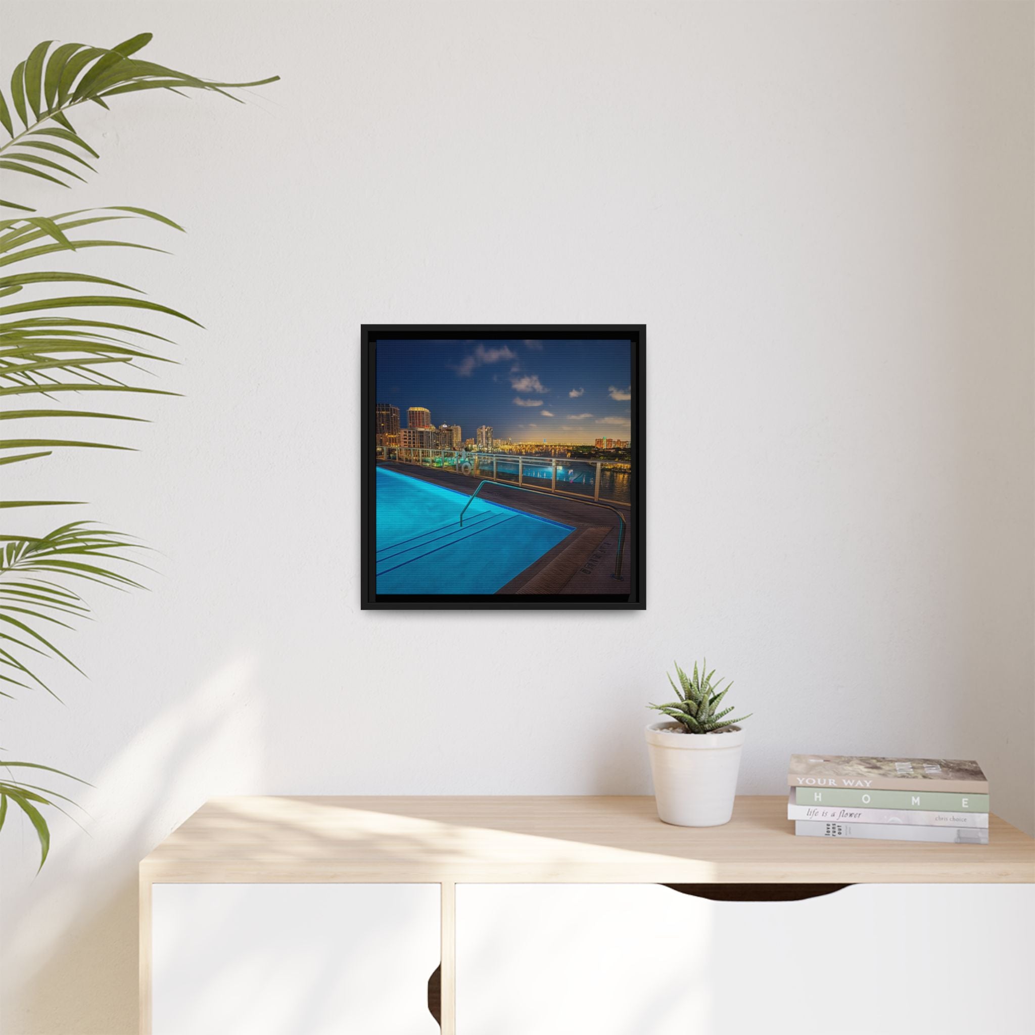 "Skyline Reflections" – Framed Canvas Print