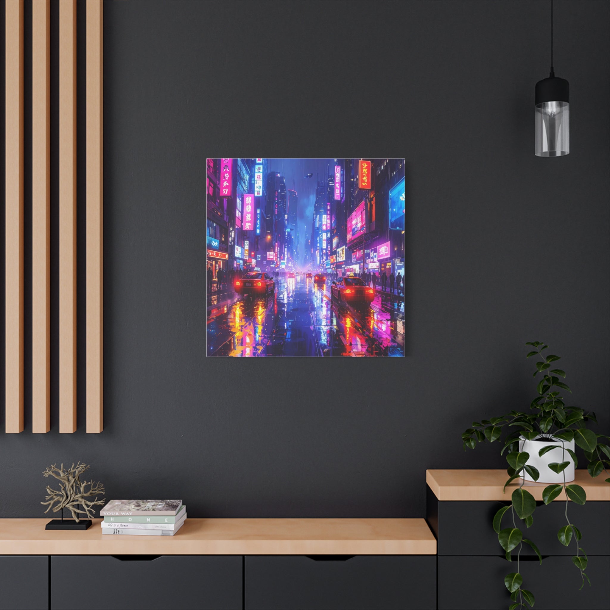 Neon Dystopia: Cyberpunk Metropolis, Urban Night Reflections - L’Art Suprême Canvas