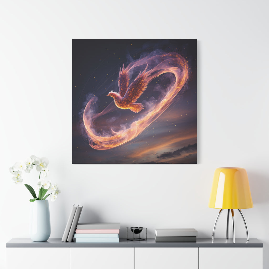 Phoenix of Rebirth: Mythical Fire Bird Digital Painting, Fantasy Flame Creature Artwork - L’Art Suprême Canvas