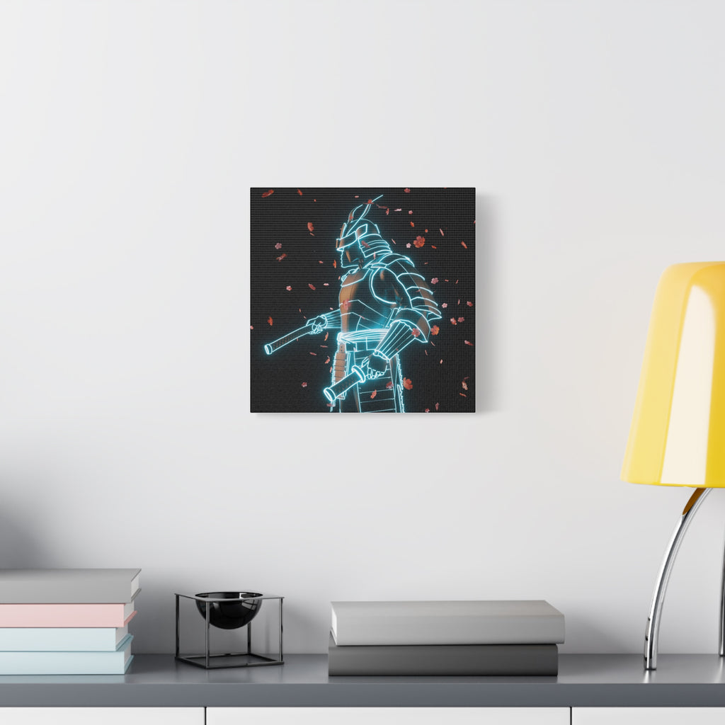 Neon Samurai: Digital Warrior, Cyberpunk Fusion, Glowing Wireframe Armor - L’Art Suprême Canvas