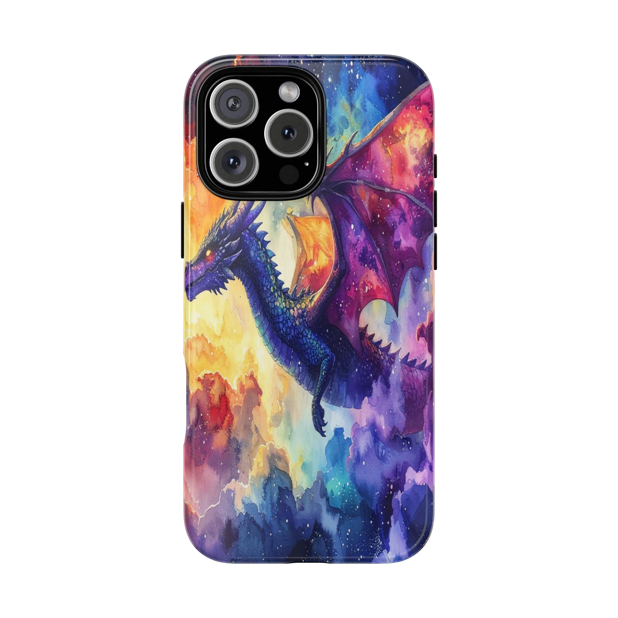 Celestial Dragons' Ascent: Watercolor Fantasy Artwork, Cosmic Nebula Landscape - L’Art Suprême Phone Case
