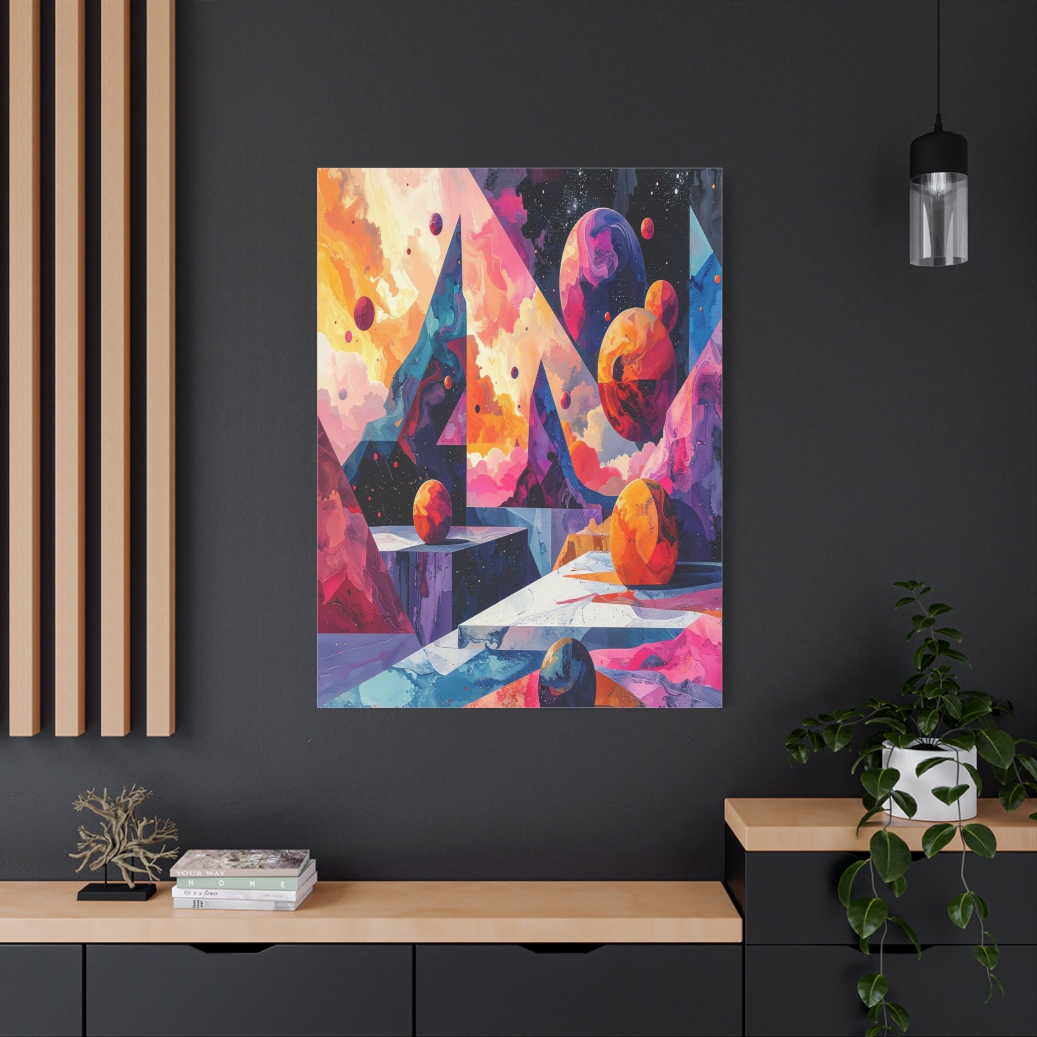 Cosmic Geometry: Dimensional Kaleidoscope, Digital Abstract Landscape - L’Art Suprême Canvas