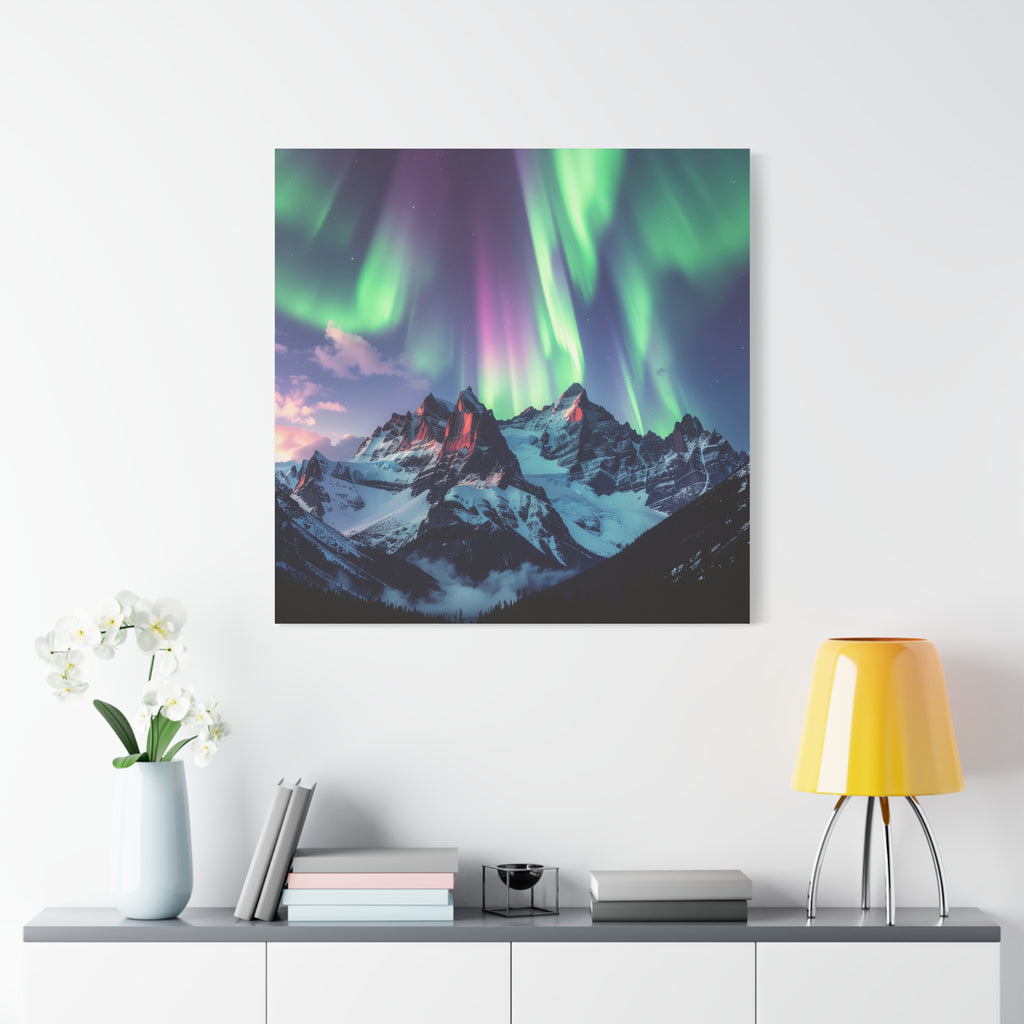Celestial Symphony: Northern Lights Panorama, Alpine Aurora Wilderness - L’Art Suprême Canvas