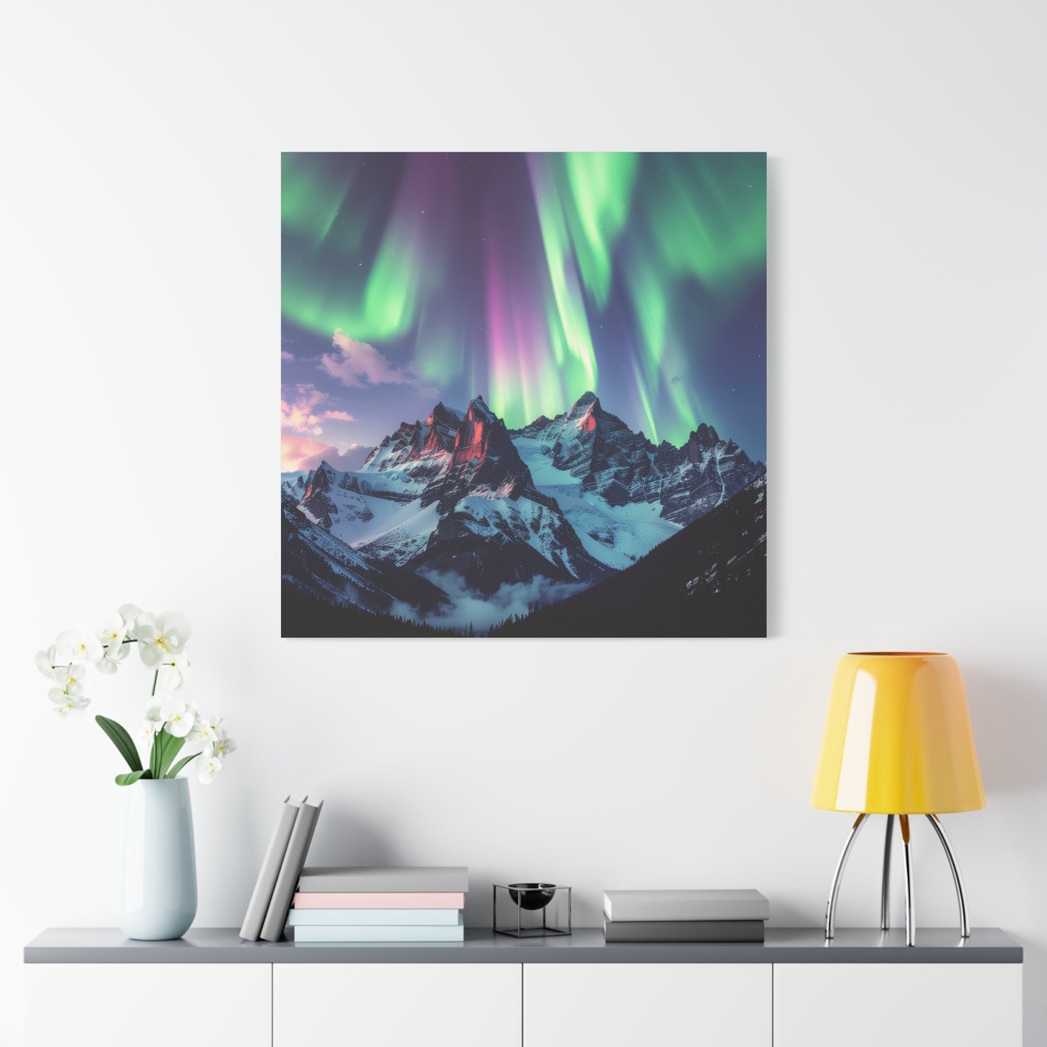 Celestial Symphony: Northern Lights Panorama, Alpine Aurora Wilderness - L’Art Suprême Canvas