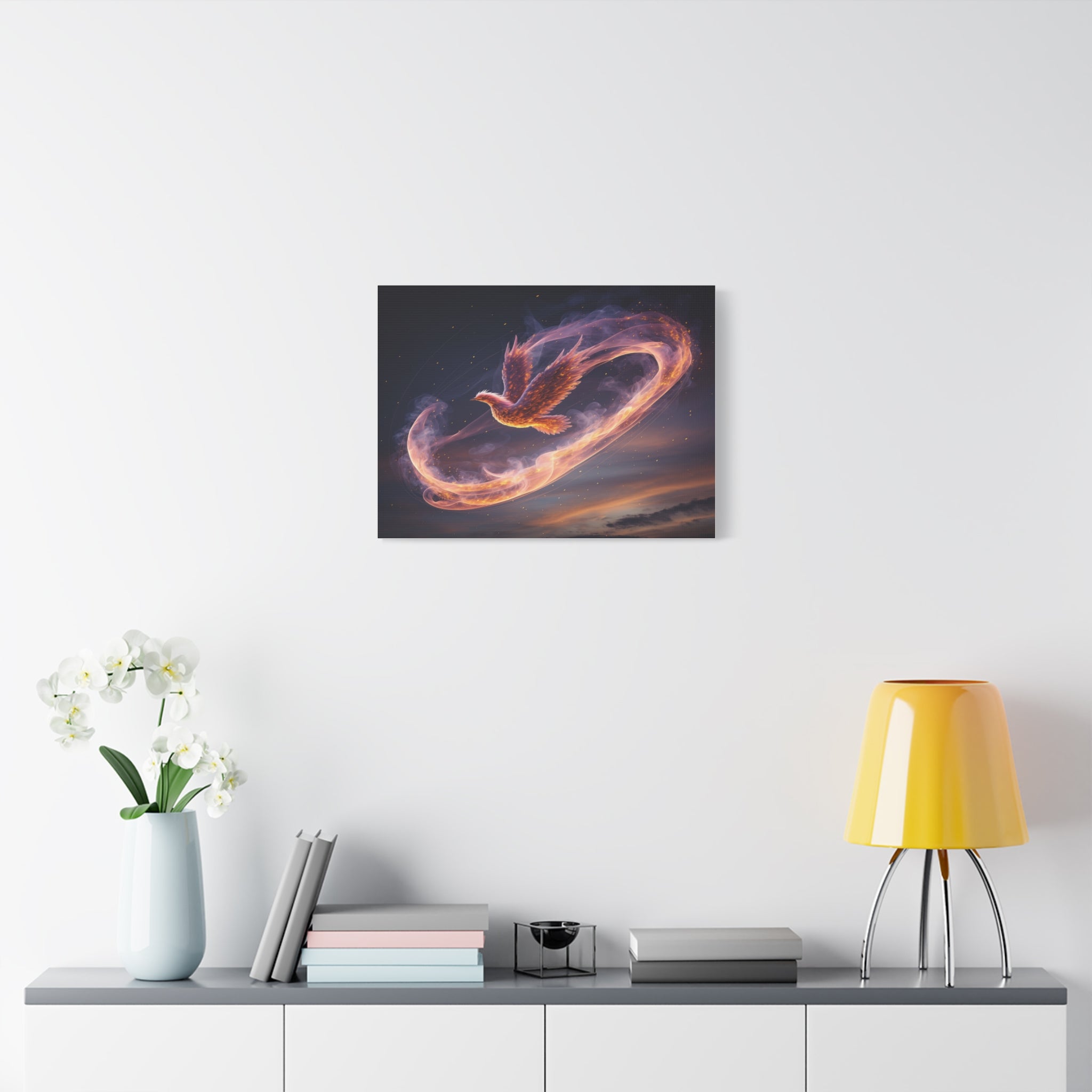 Phoenix of Rebirth: Mythical Fire Bird Digital Painting, Fantasy Flame Creature Artwork - L’Art Suprême Canvas