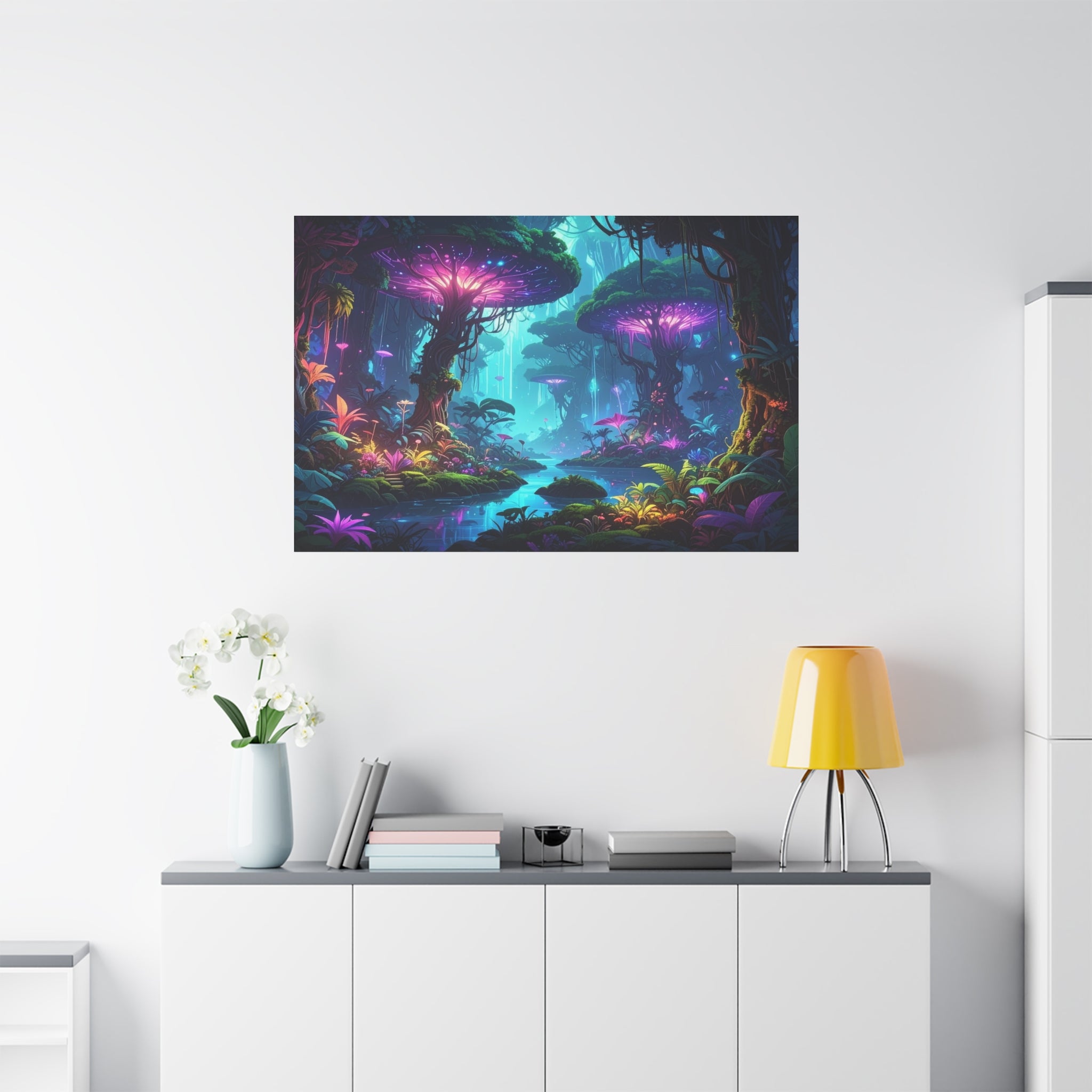 Luminescent Realms: Bioluminescent Forest Fantasy, Digital Art Dreamscape - L’Art Suprême Canvas