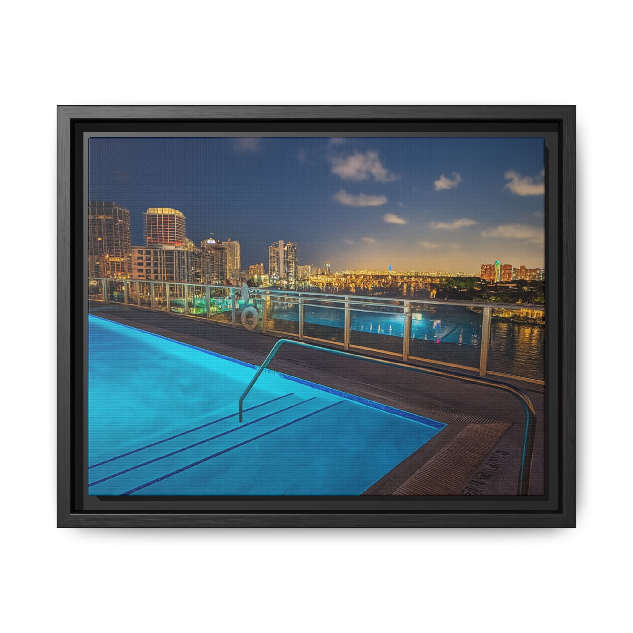 "Skyline Reflections" – Framed Canvas Print