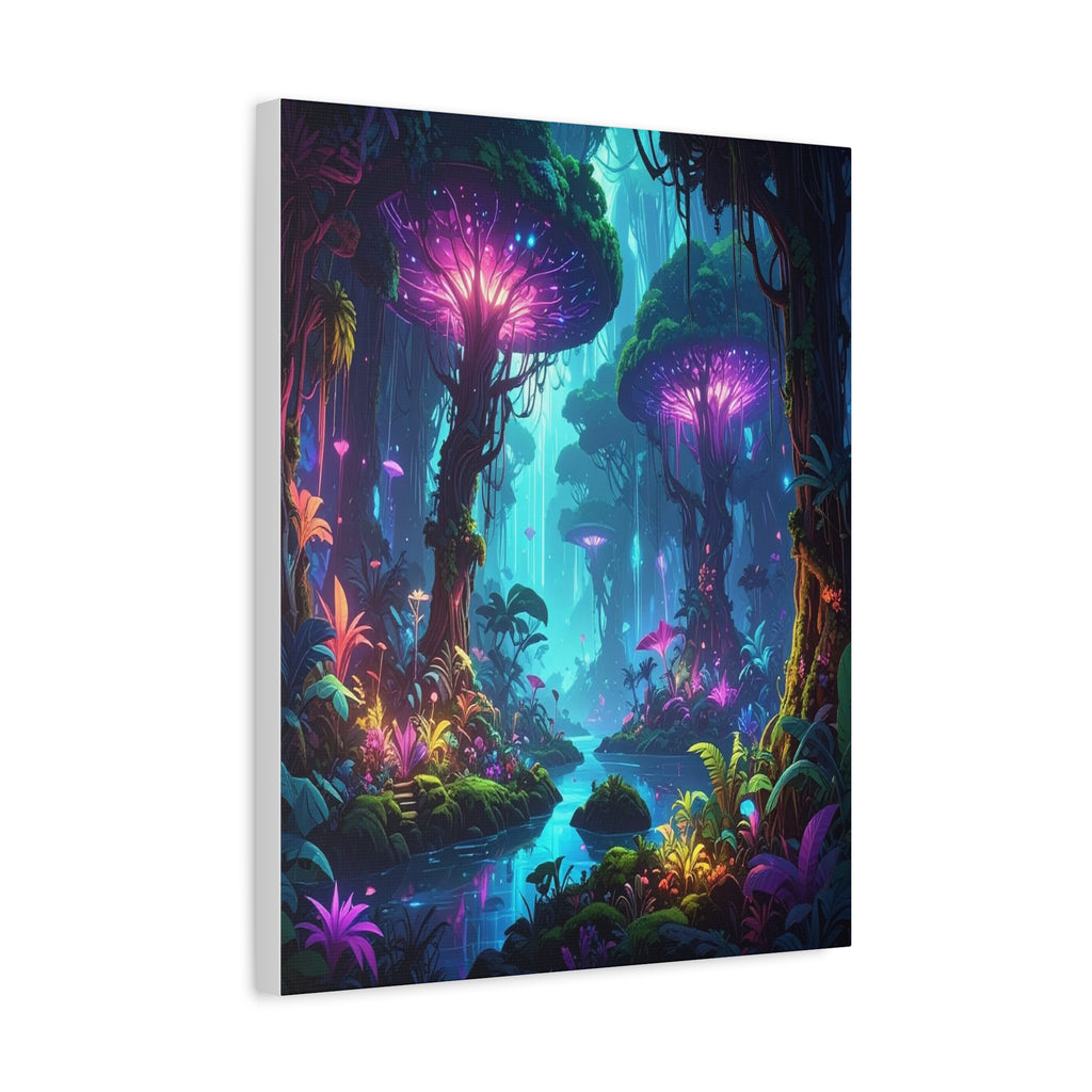 Luminescent Realms: Bioluminescent Forest Fantasy, Digital Art Dreamscape - L’Art Suprême Canvas
