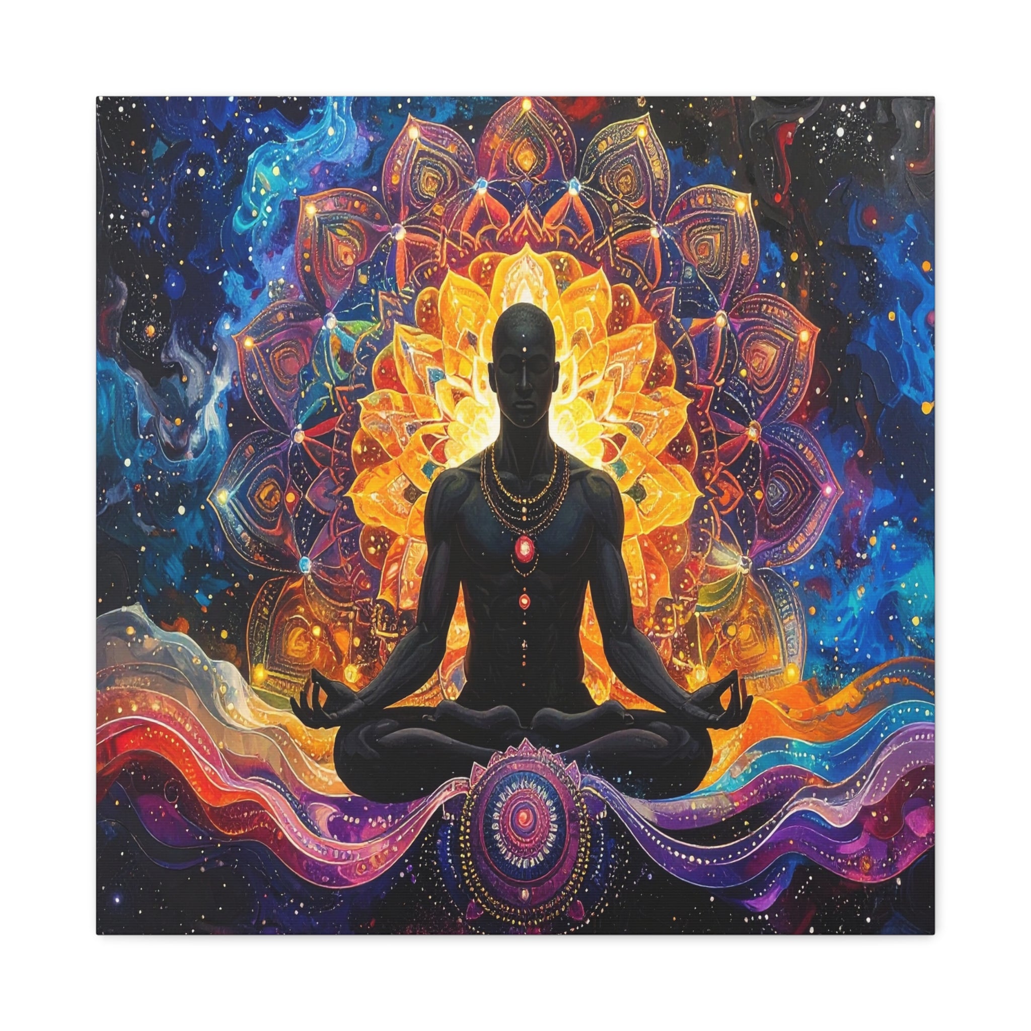 Cosmic Meditation: Spiritual Awakening through Mandala Art, Transcendent Chakra Visualization - L’Art Suprême Canvas