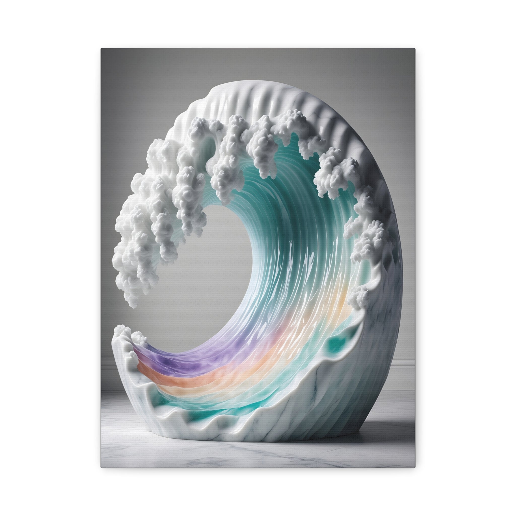 Oceanic Euphoria: Marble Wave Sculpture, Ethereal Aquatic Art - L’Art Suprême Canvas