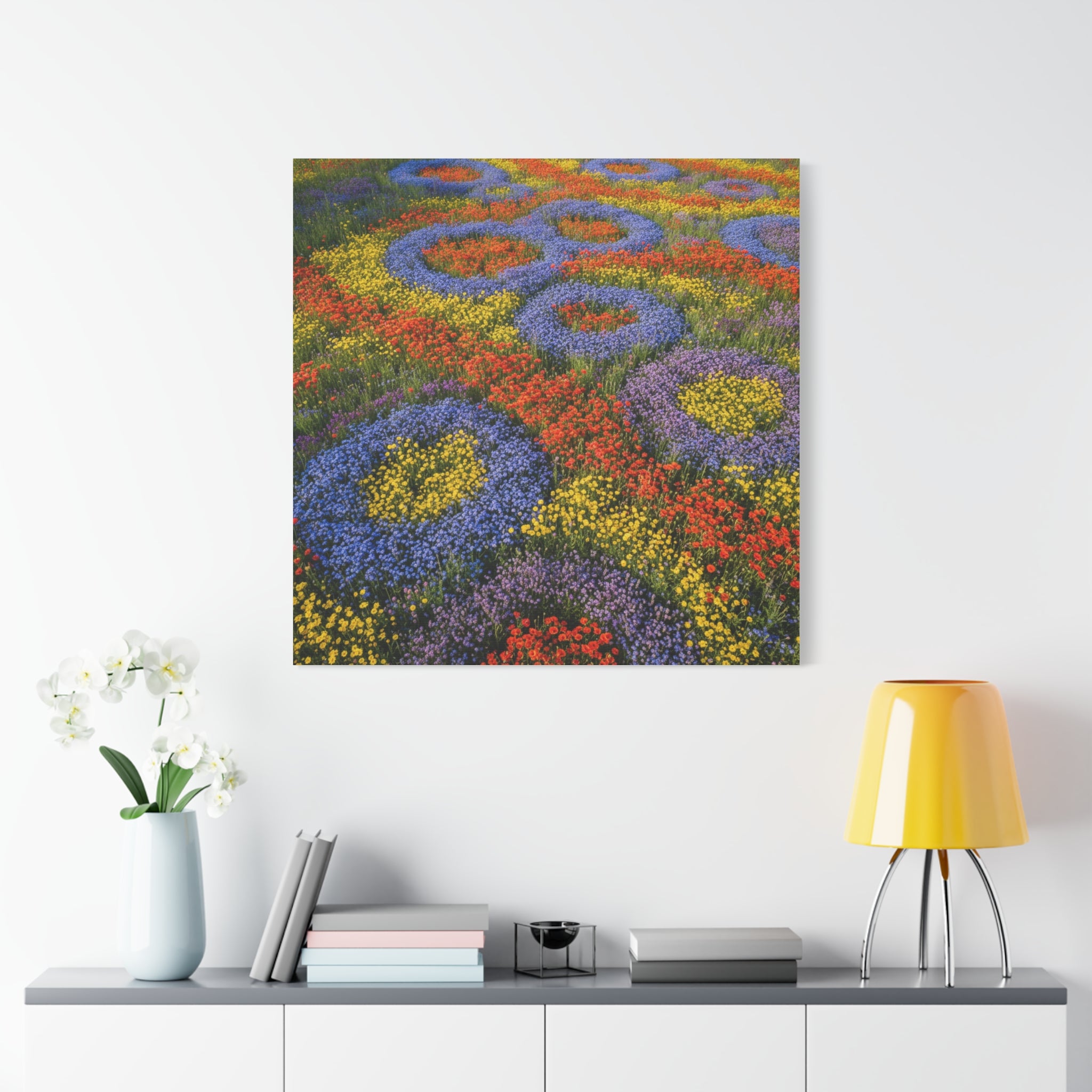 Geometric Garden: Kaleidoscopic Floral Landscape, Vibrant Botanical Patterns - L’Art Suprême Canvas