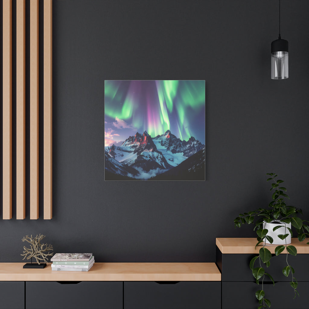 Celestial Symphony: Northern Lights Panorama, Alpine Aurora Wilderness - L’Art Suprême Canvas