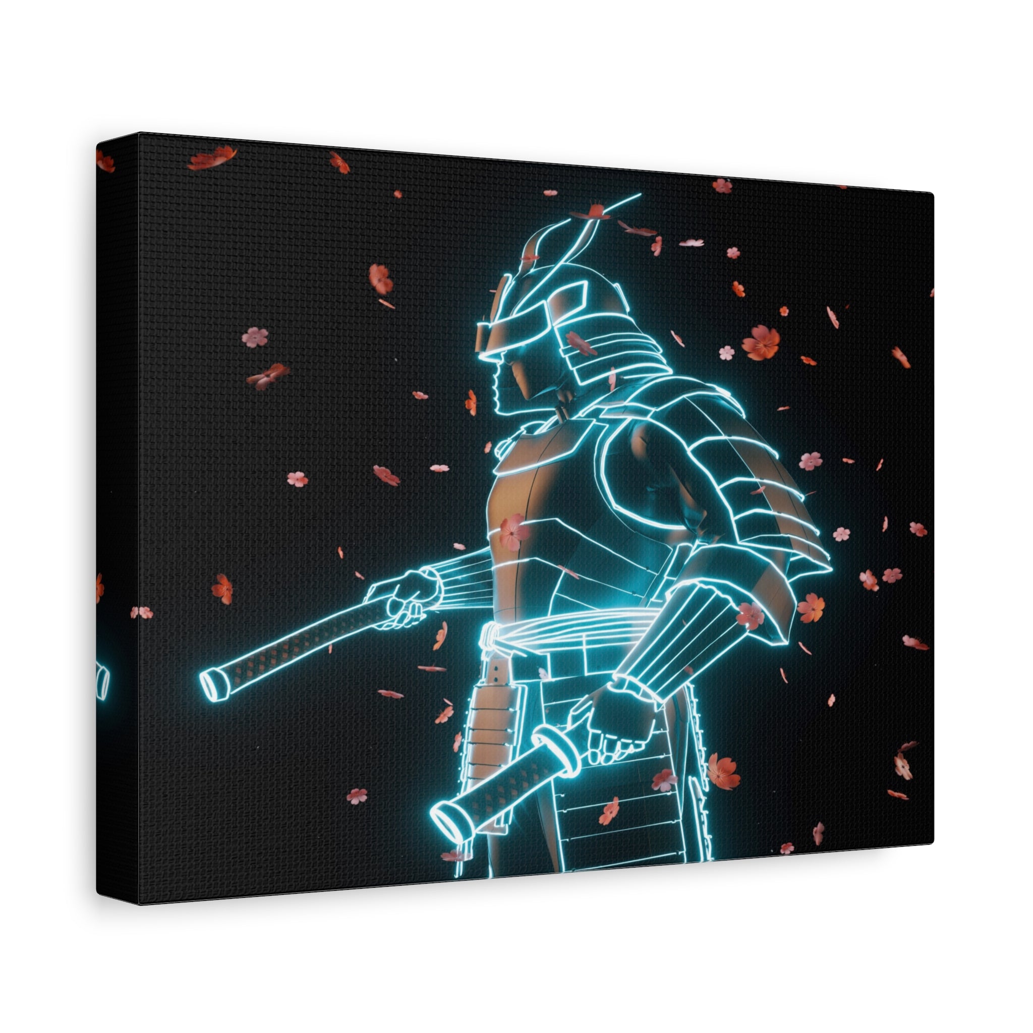 Neon Samurai: Digital Warrior, Cyberpunk Fusion, Glowing Wireframe Armor - L’Art Suprême Canvas