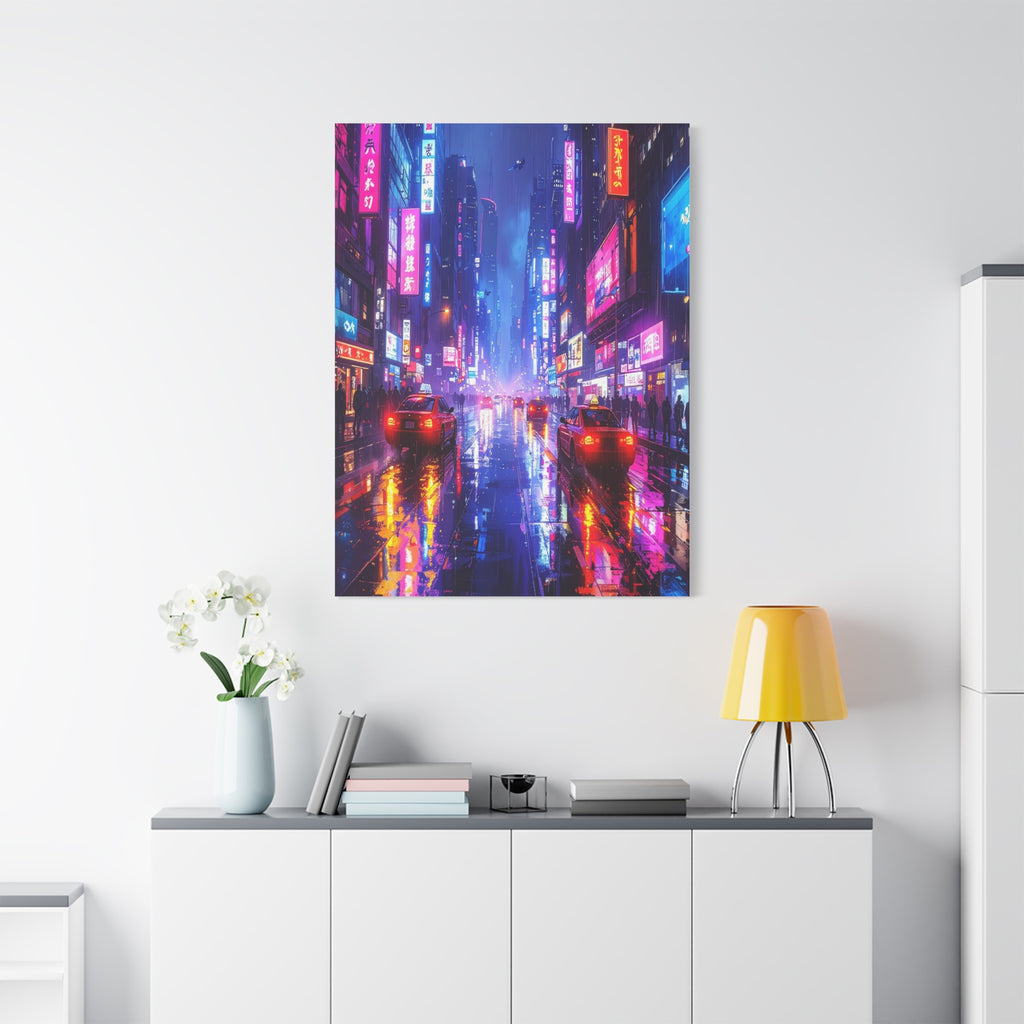 Neon Dystopia: Cyberpunk Metropolis, Urban Night Reflections - L’Art Suprême Canvas