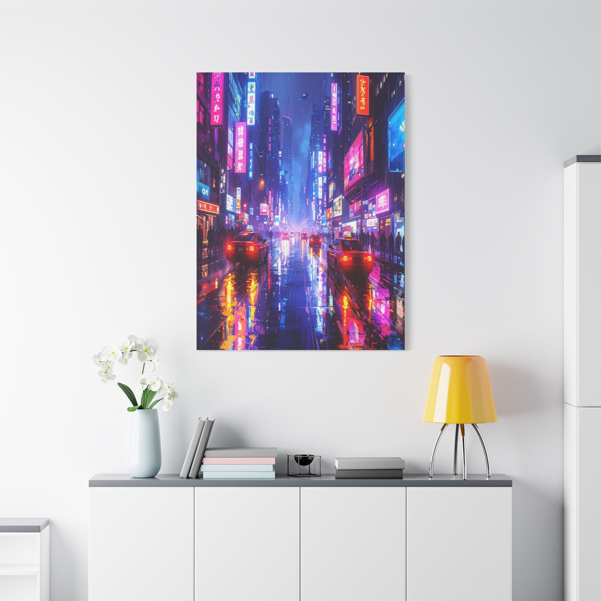Neon Dystopia: Cyberpunk Metropolis, Urban Night Reflections - L’Art Suprême Canvas