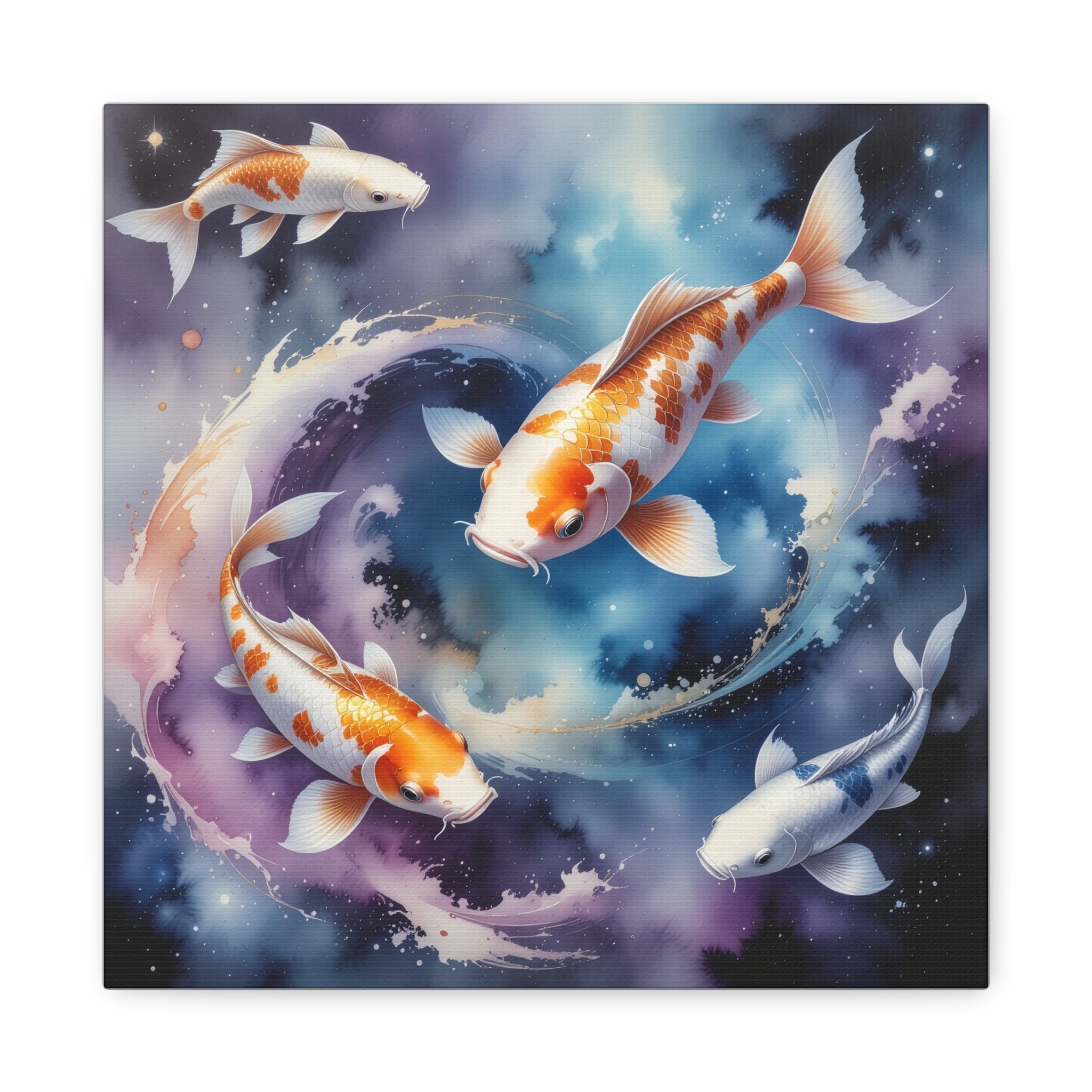 Cosmic Koi Symphony: Ethereal Underwater Space Journey, Digital Watercolor Fantasy - L’Art Suprême Canvas