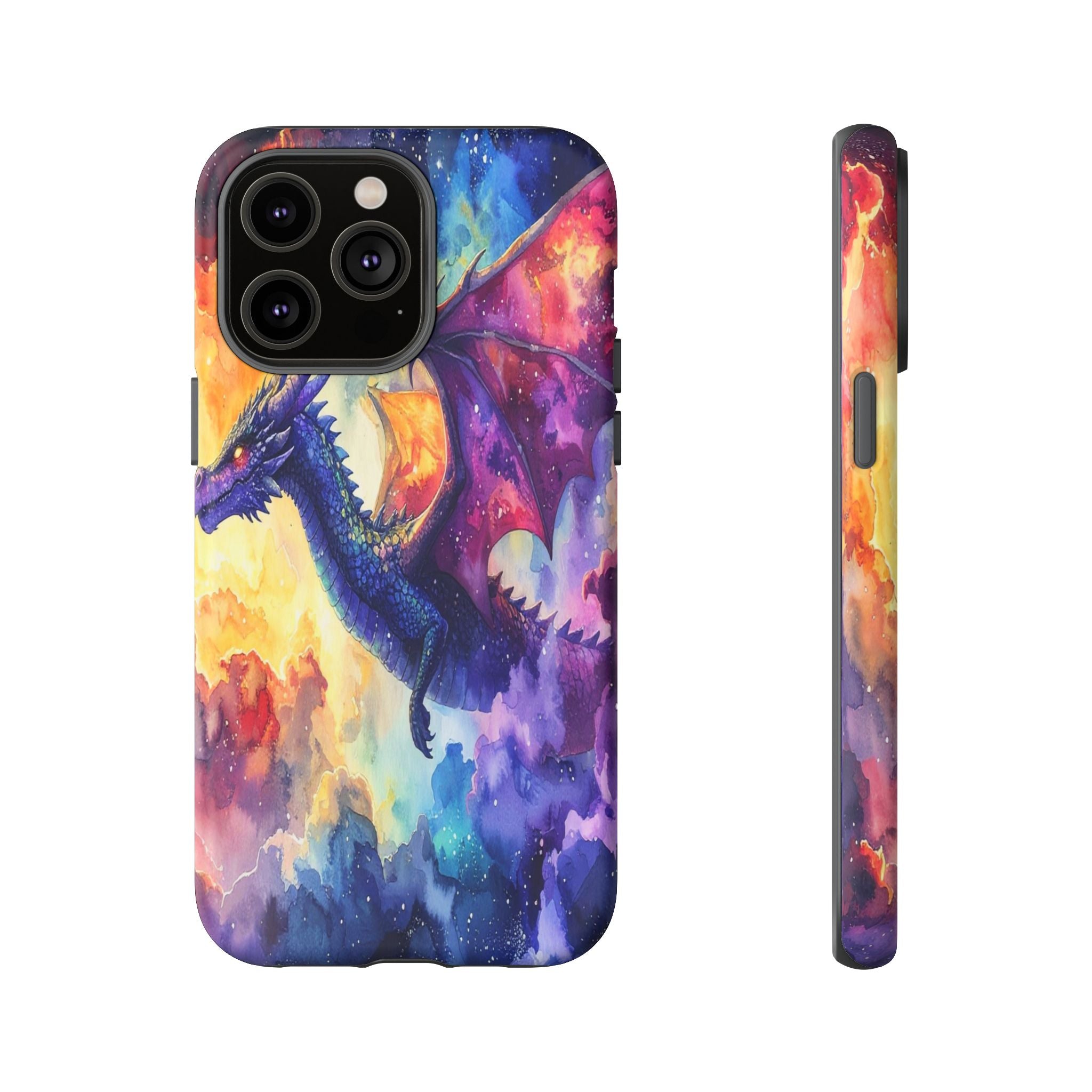 Celestial Dragons' Ascent: Watercolor Fantasy Artwork, Cosmic Nebula Landscape - L’Art Suprême Phone Case