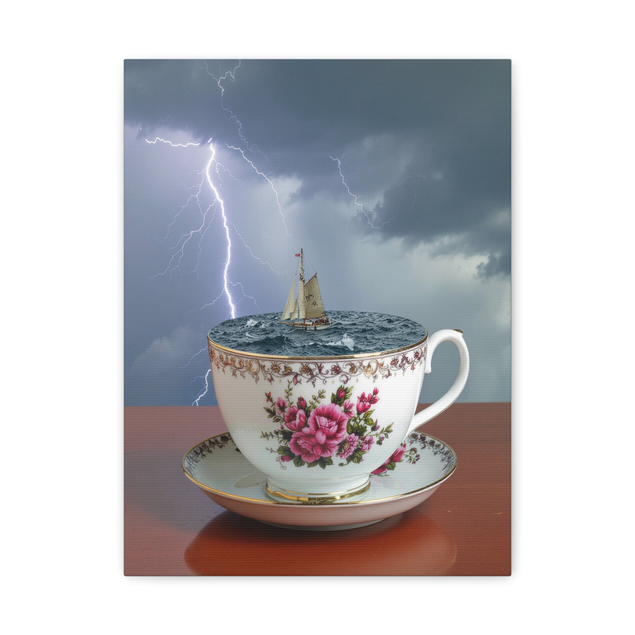 Tempest in a Teacup: Surreal Maritime Digital Art, Porcelain Seascape Narrative - L’Art Suprême Canvas