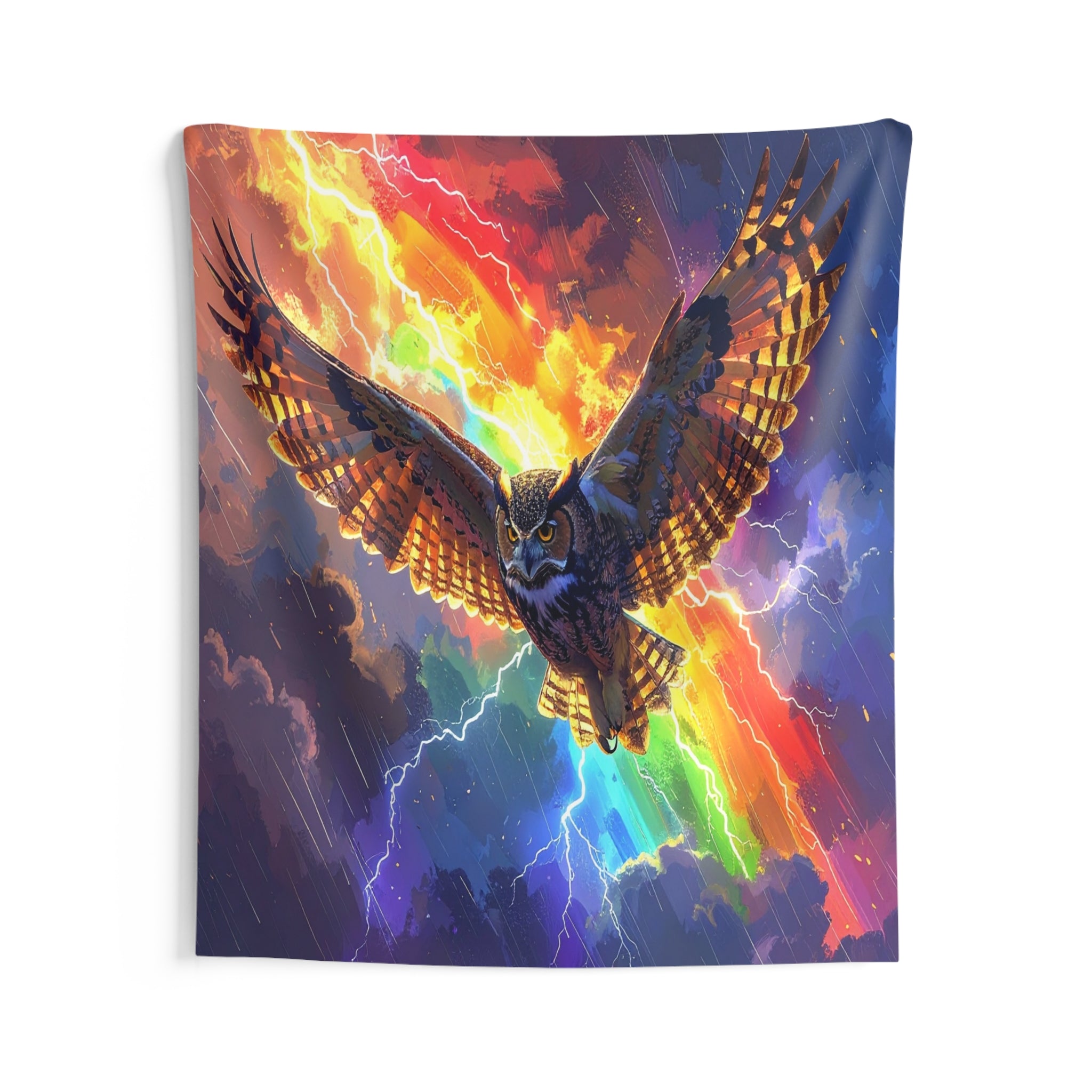 Lightning Owl: Mythical Flight, Digital Fantasy Artwork - L'Art Tapestry