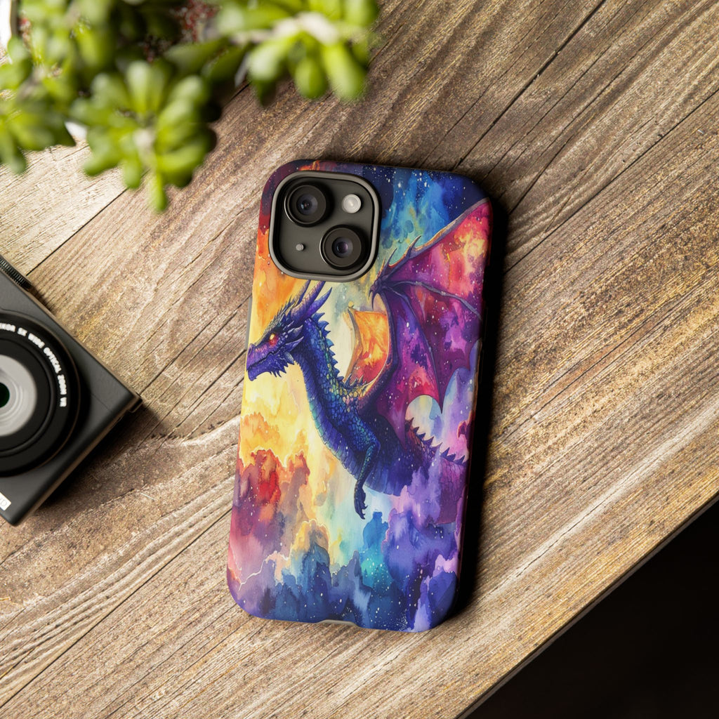 Celestial Dragons' Ascent: Watercolor Fantasy Artwork, Cosmic Nebula Landscape - L’Art Suprême Phone Case